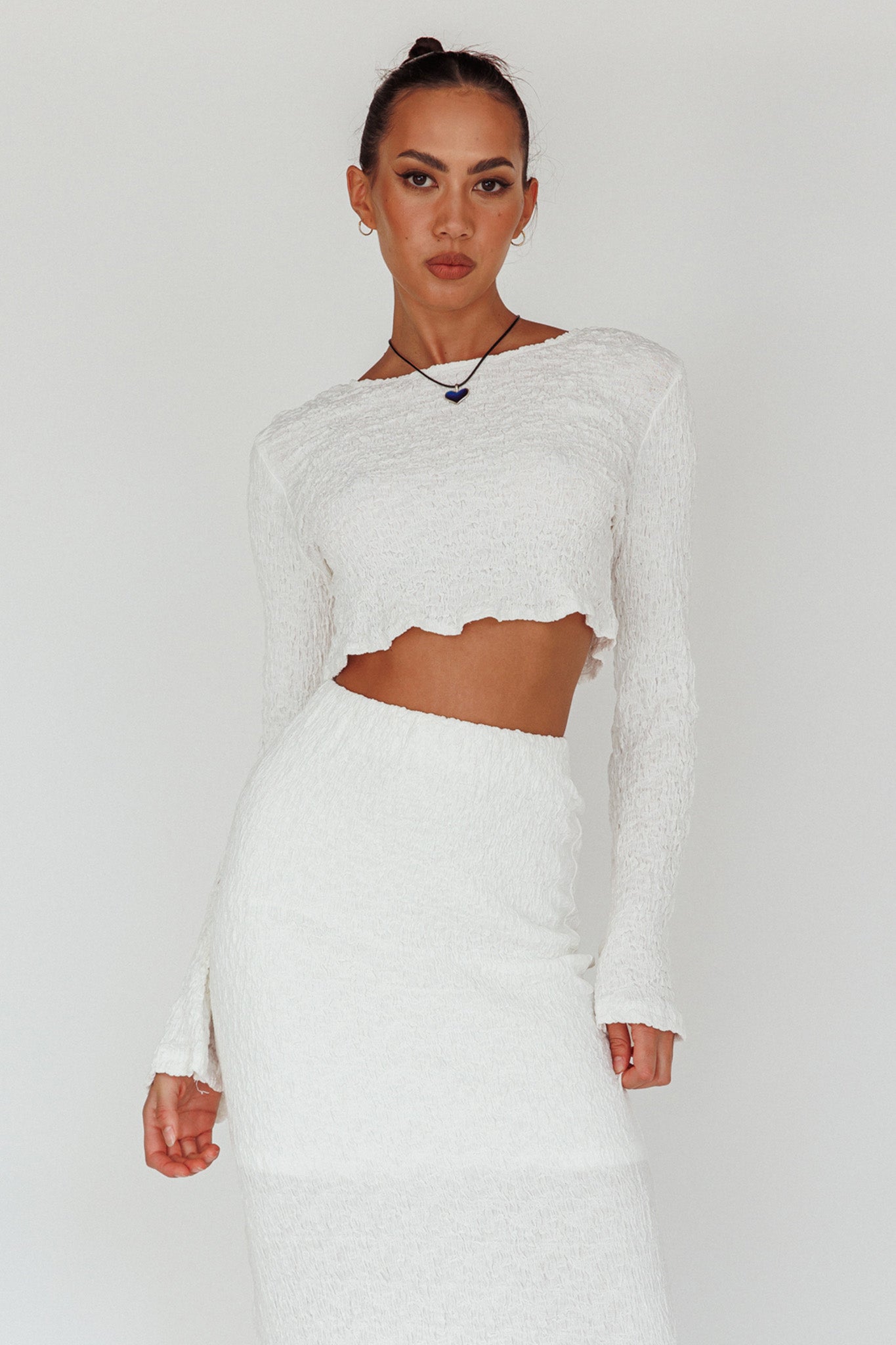 Treasures Flared Cuff Crop Top White-Maymioy