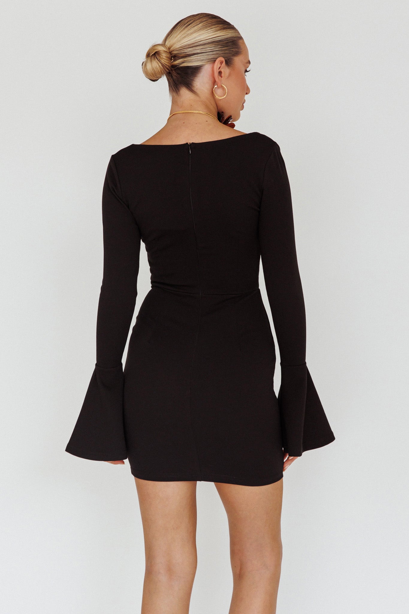 Maris Flared Cuff Mini Dress Black-Maymioy