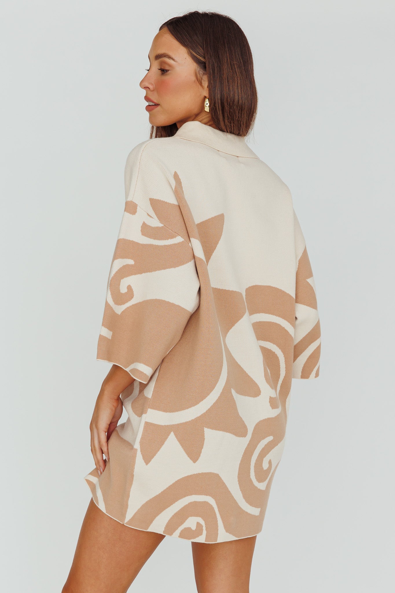 Nalani Button Up Knit Shirt Dress Sand/Wood-Maymioy