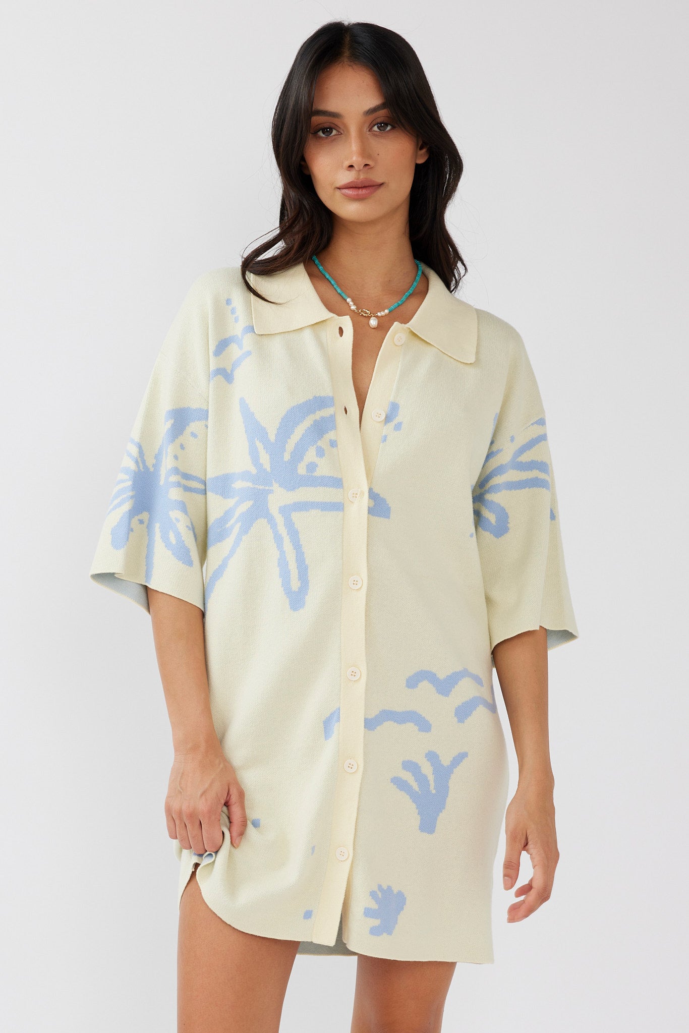 Nalani Button Up Knit Dress Lemon/Baby Blue-Maymioy