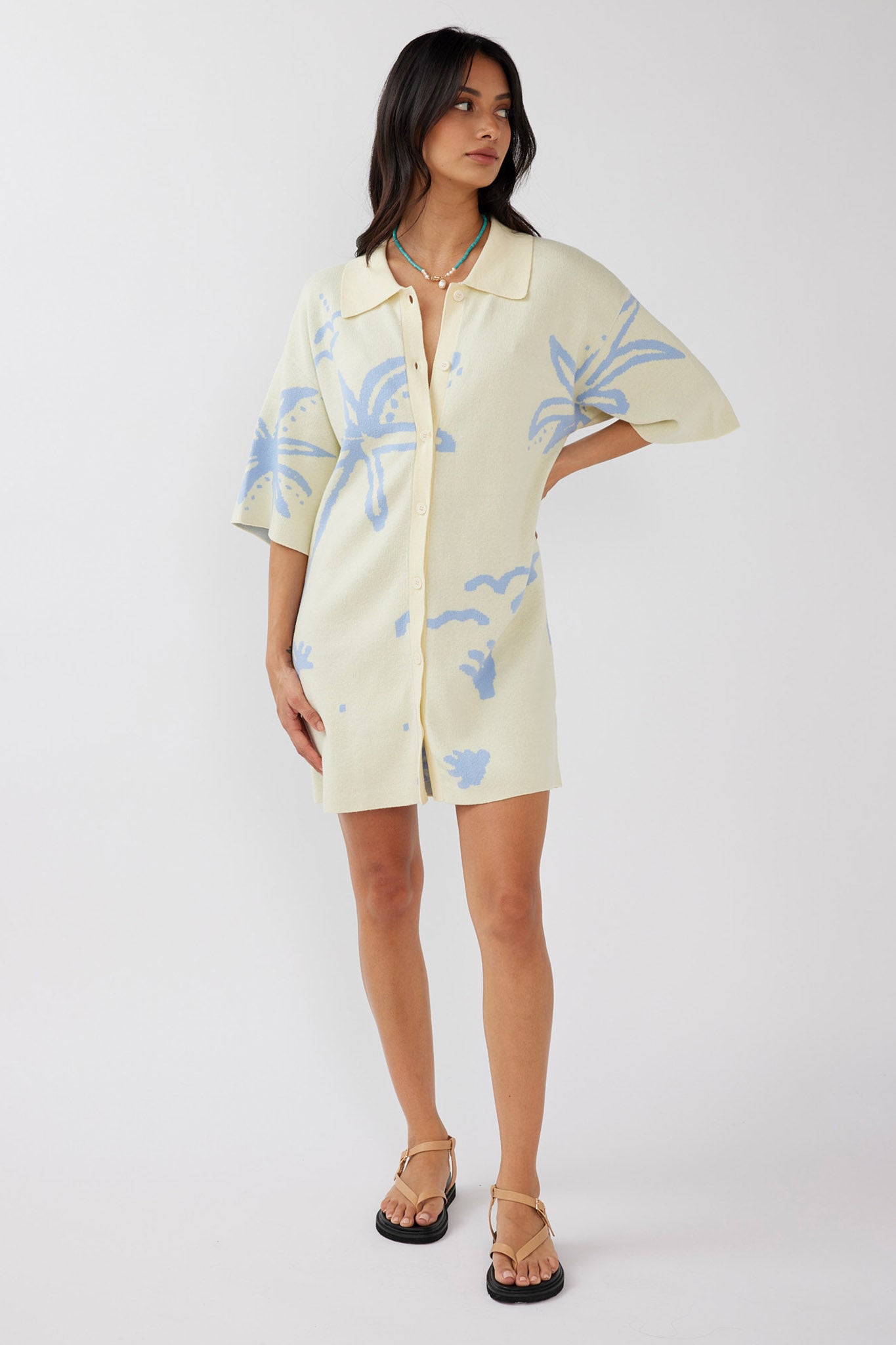 Nalani Button Up Knit Dress Lemon/Baby Blue-Maymioy