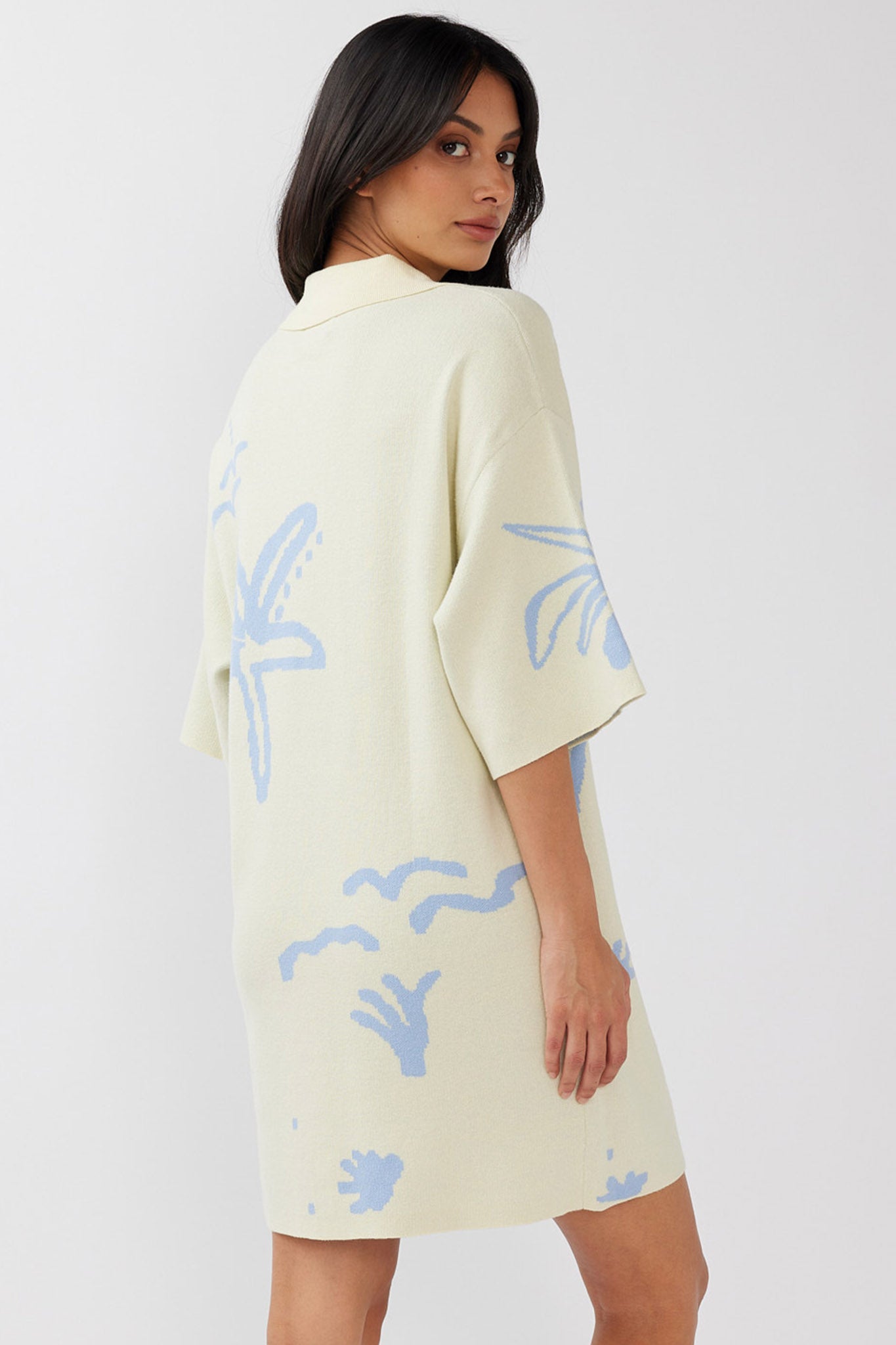 Nalani Button Up Knit Dress Lemon/Baby Blue-Maymioy