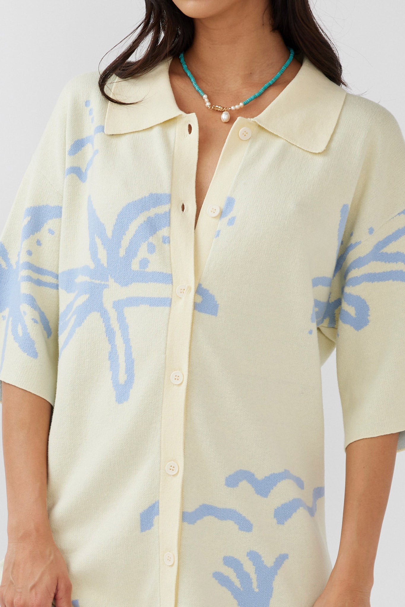 Nalani Button Up Knit Dress Lemon/Baby Blue-Maymioy