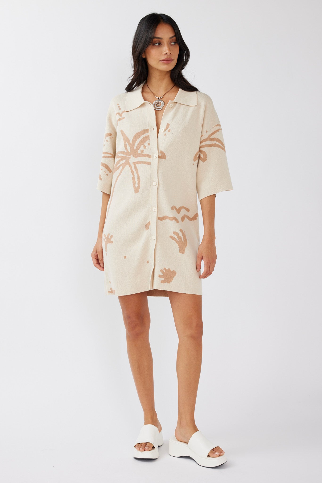 Nalani Button-Up Knit Dress Sand/Wood-Maymioy