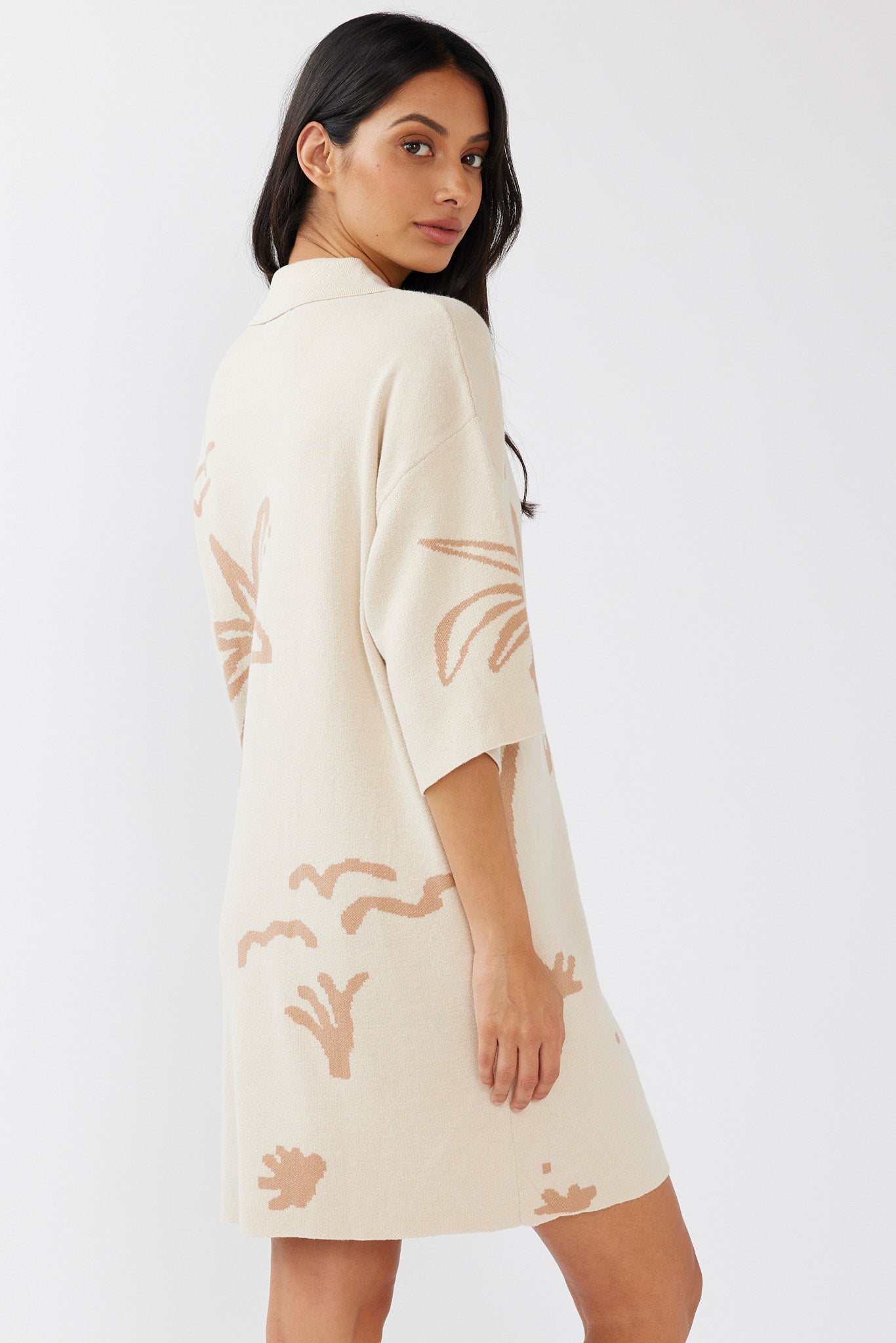 Nalani Button-Up Knit Dress Sand/Wood-Maymioy