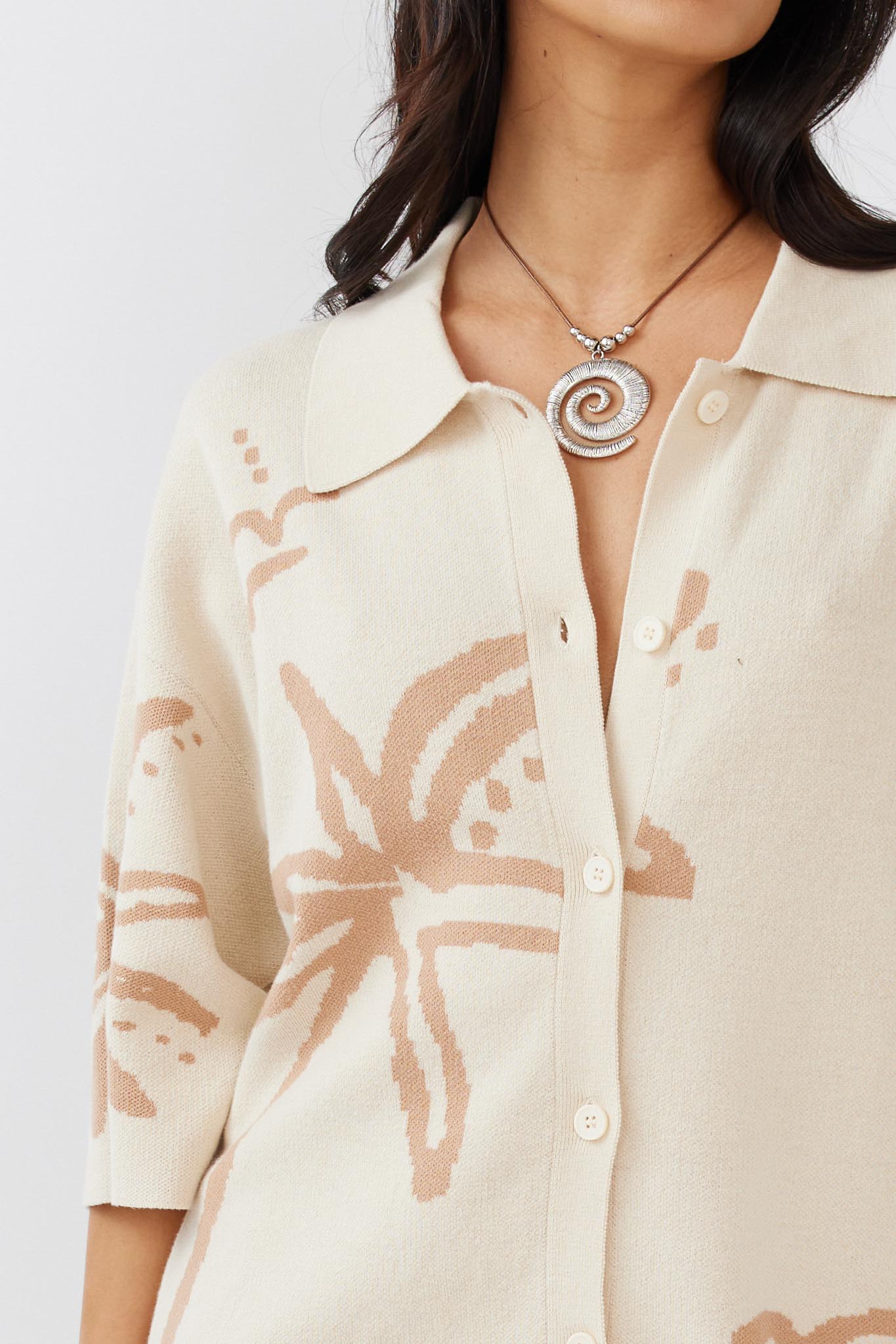 Nalani Button-Up Knit Dress Sand/Wood-Maymioy