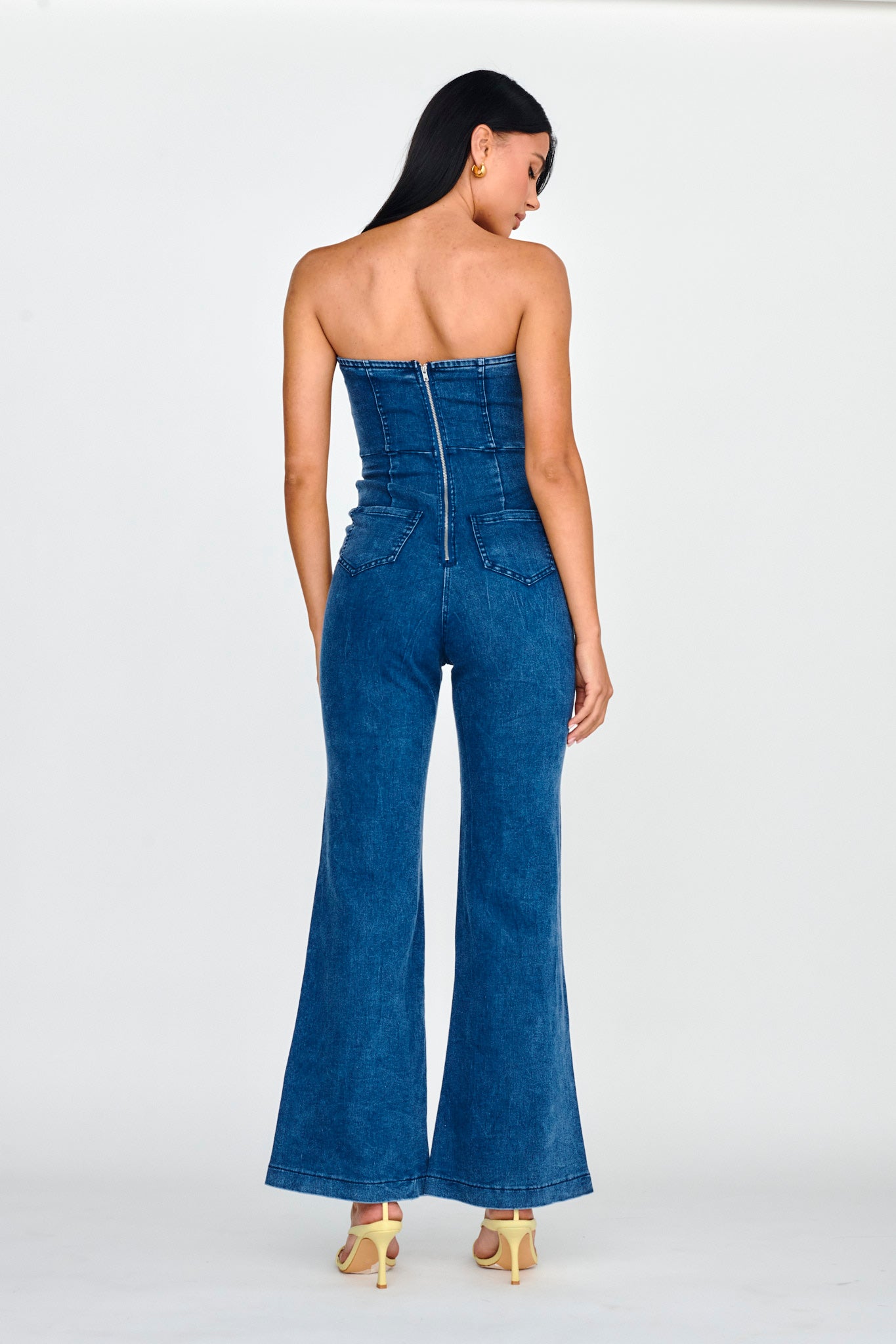 Horizon Strapless Wavy Neckline Jumpsuit Denim-Maymioy