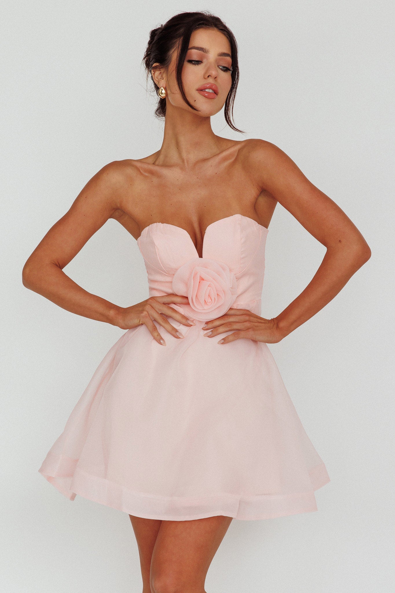 La Vie En Rose Strapless A-Line Mini Dress Baby Pink-Maymioy