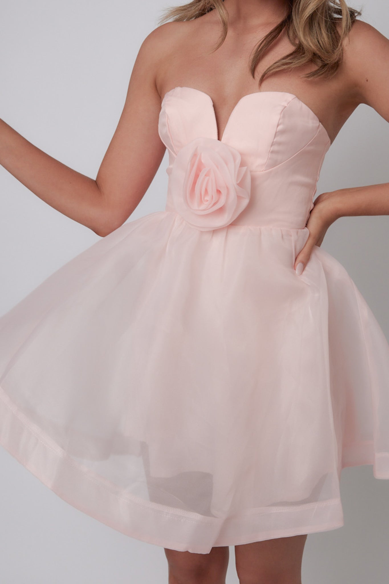 La Vie En Rose Strapless A-Line Mini Dress Baby Pink-Maymioy