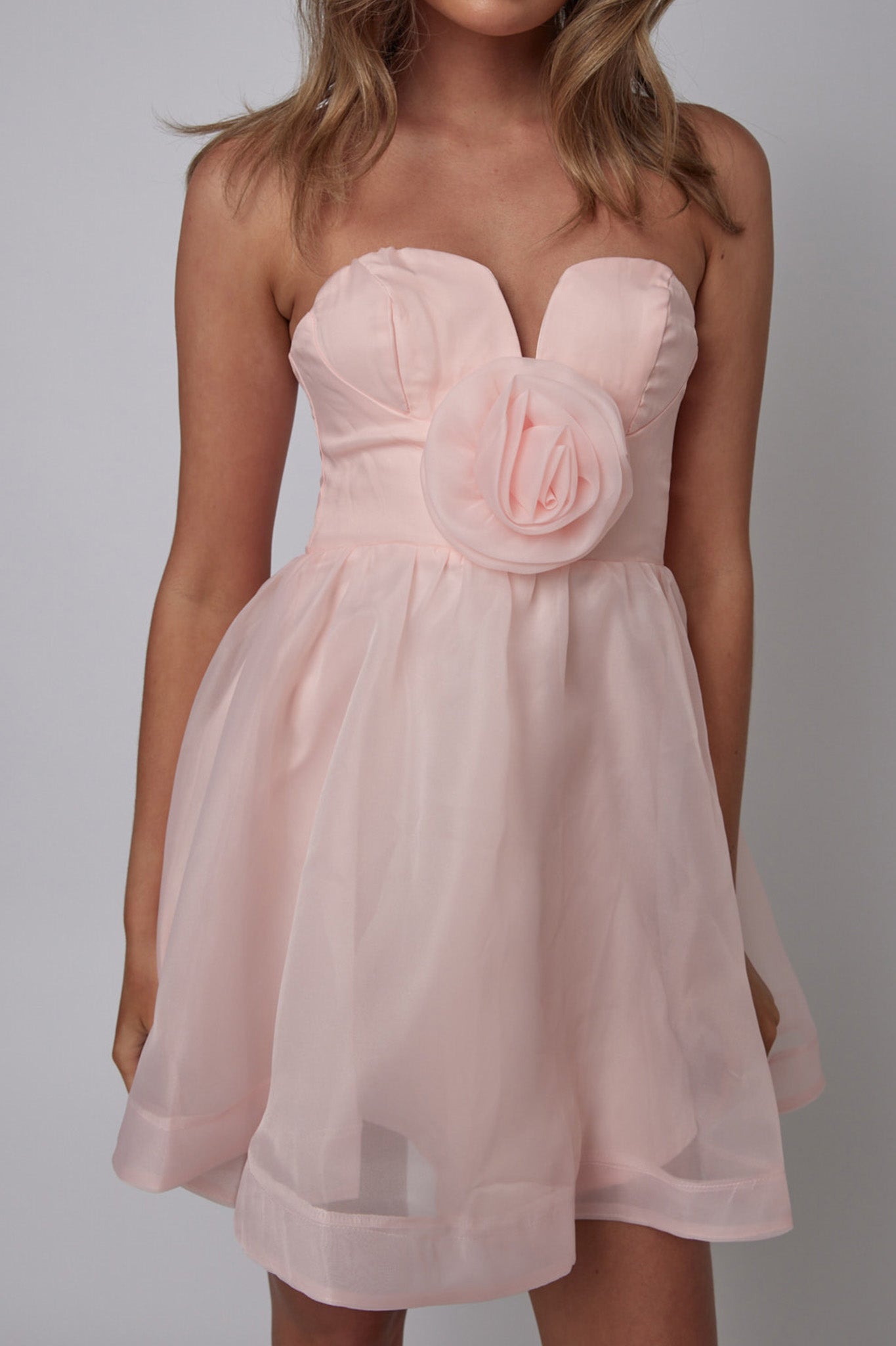 La Vie En Rose Strapless A-Line Mini Dress Baby Pink-Maymioy