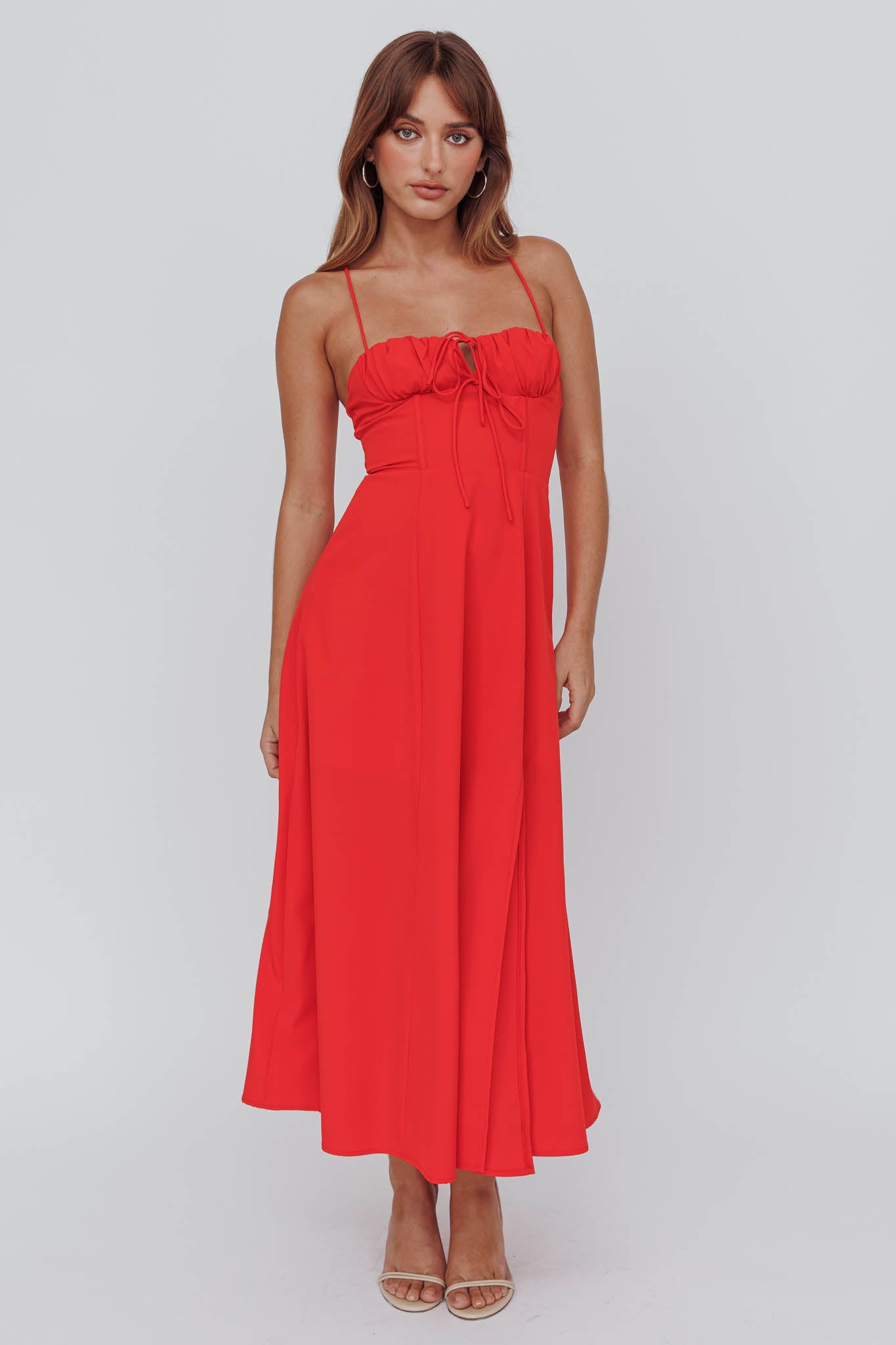 Euro Summer Split Hem Midi Dress Red-Maymioy