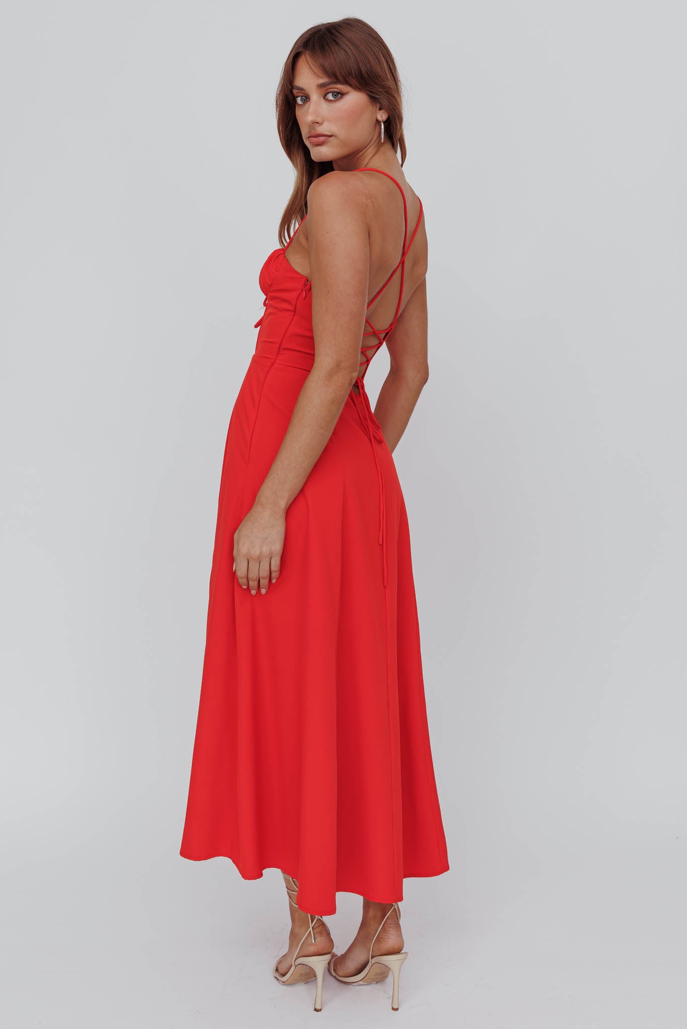 Euro Summer Split Hem Midi Dress Red-Maymioy