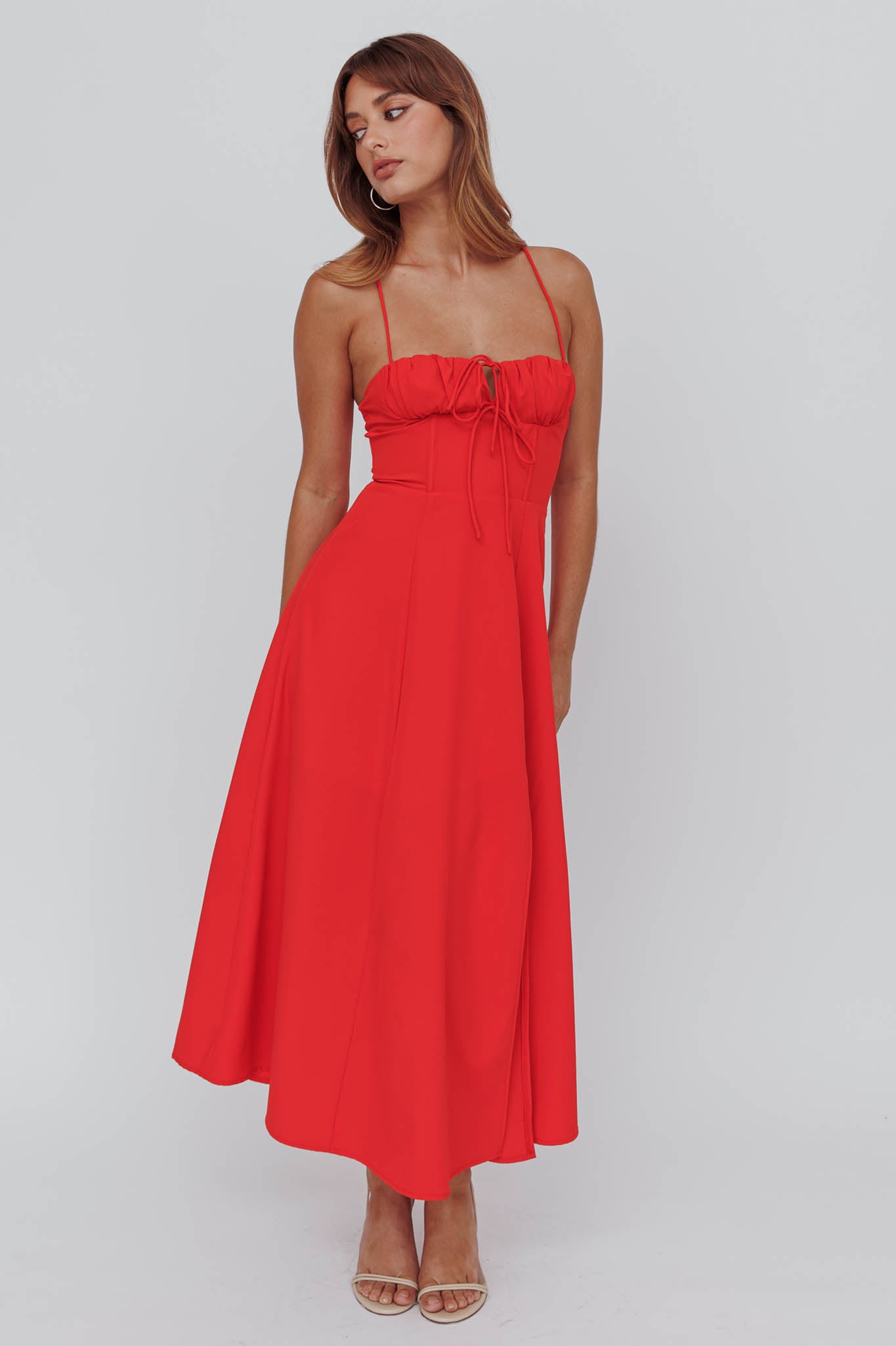 Euro Summer Split Hem Midi Dress Red-Maymioy