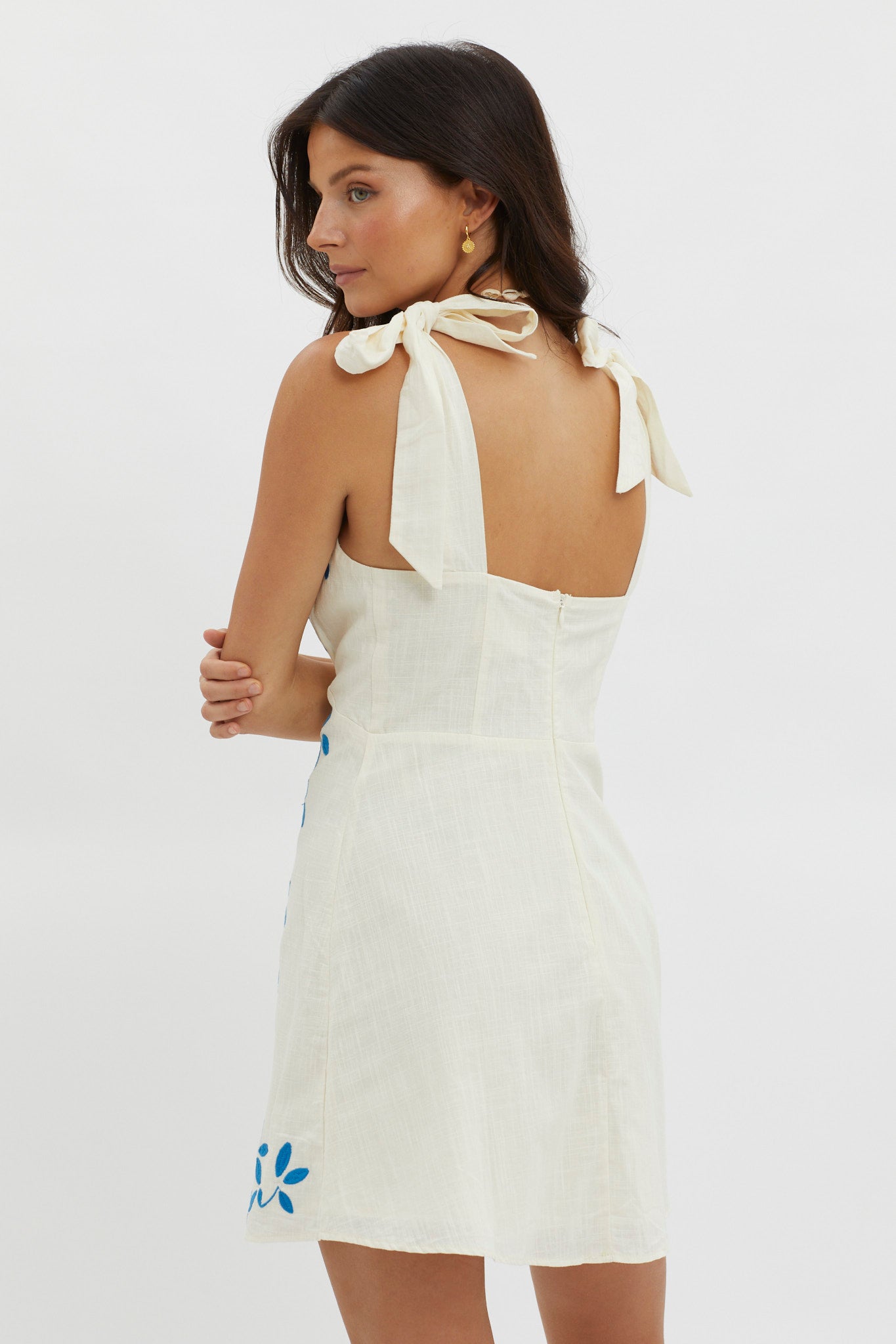 Mykonos Morning Tied Shoulder Mini Dress Beige-Maymioy
