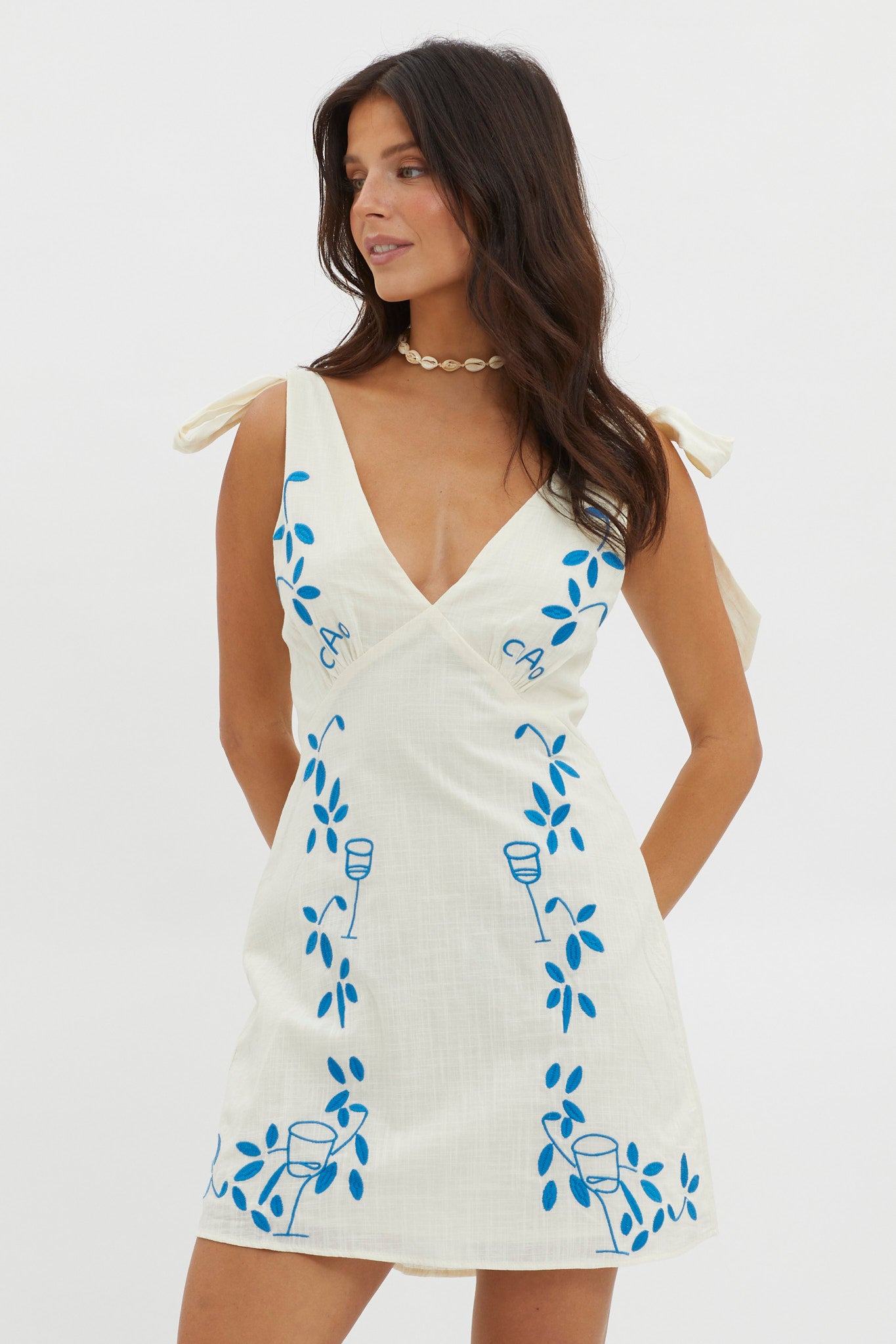 Mykonos Morning Tied Shoulder Mini Dress Beige-Maymioy