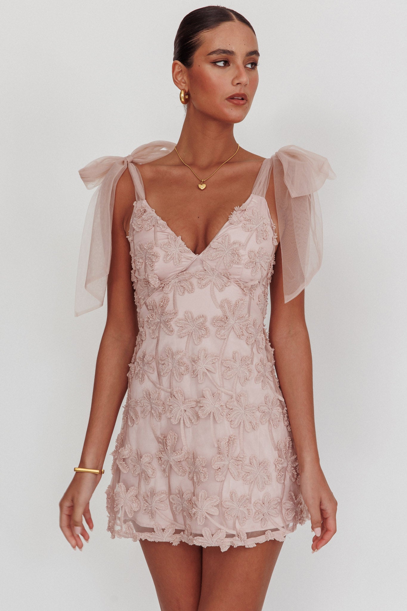 Mykonos Morning Tied Shoulder Embellished Mini Dress Blush-Maymioy