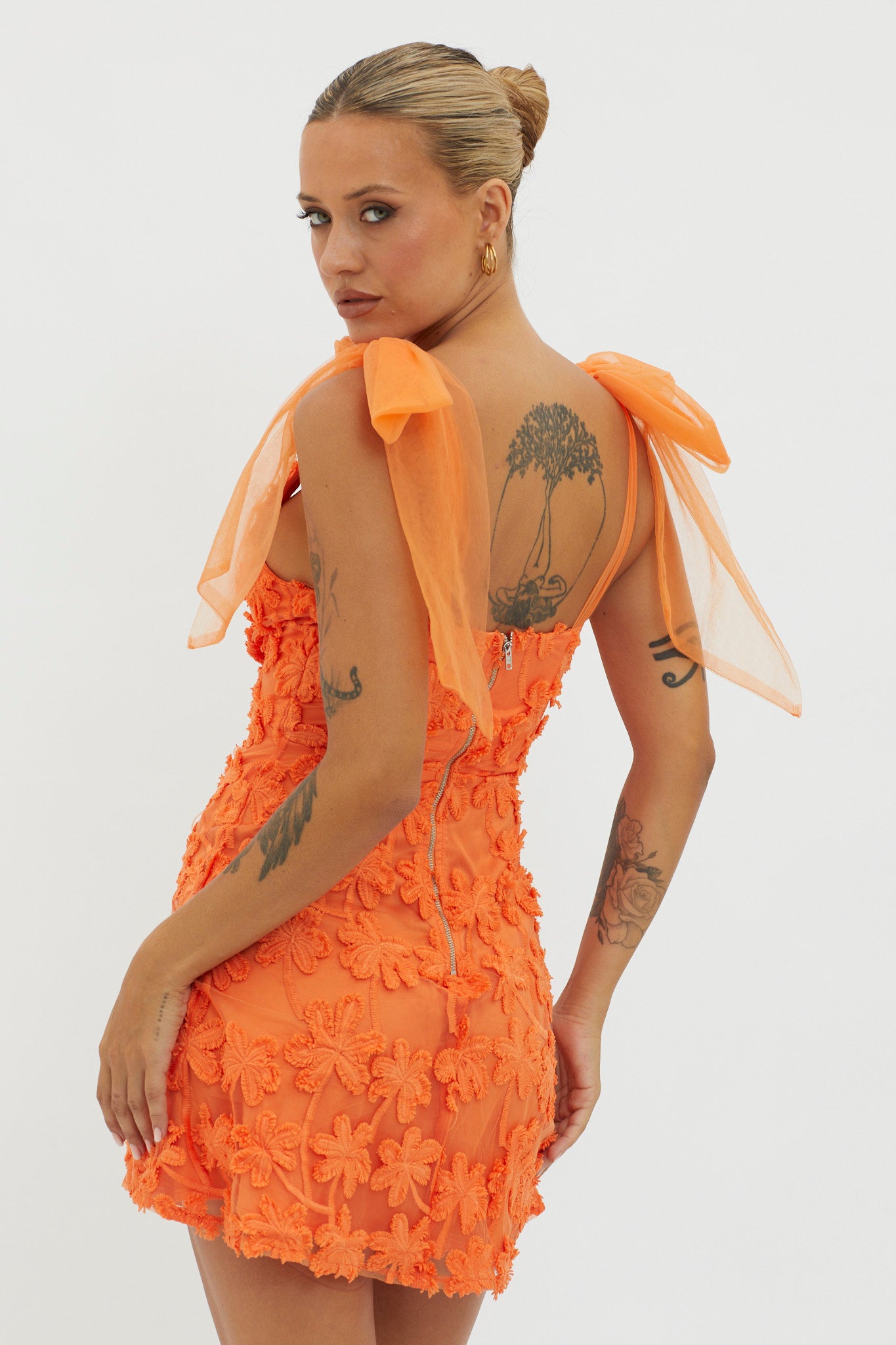 Mykonos Morning Tied Shoulder Embellished Mini Dress Orange-Maymioy
