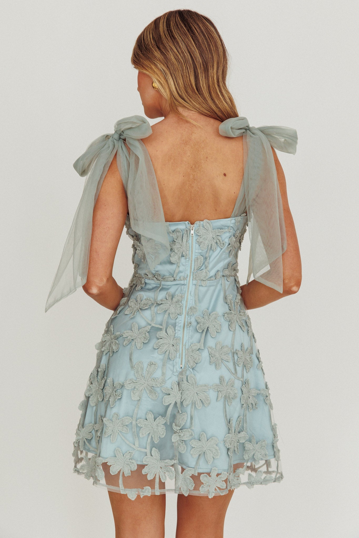 Mykonos Morning Tied Shoulder Embellished Mini Dress Sage-Maymioy
