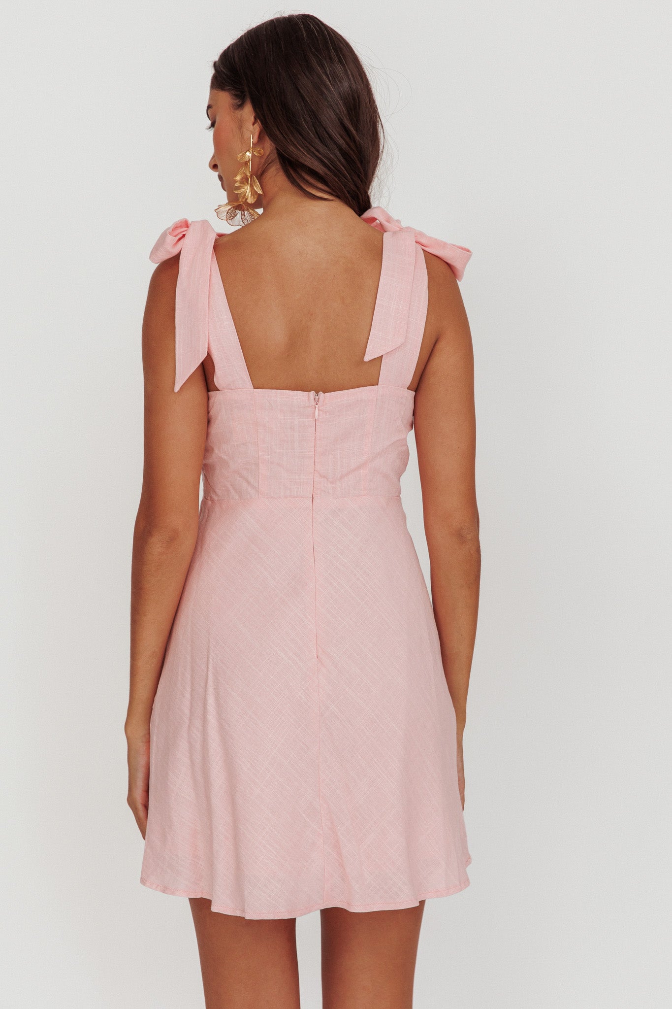 Mykonos Morning Shoulder Mini Dress Baby Pink-Maymioy