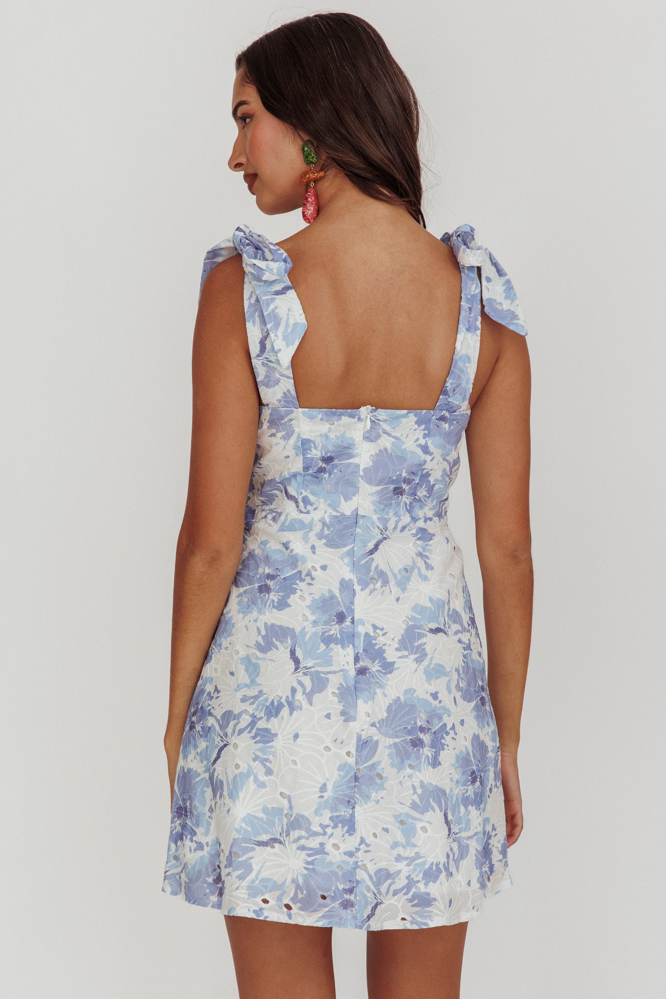Mykonos Morning Shoulder Mini Dress Blue-Maymioy