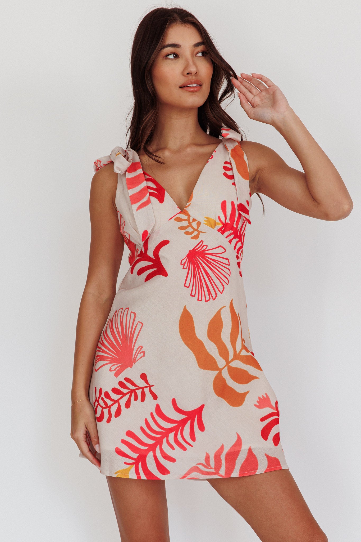 Mykonos Morning Tied Shoulder Mini Dress Seashell Pink-Maymioy