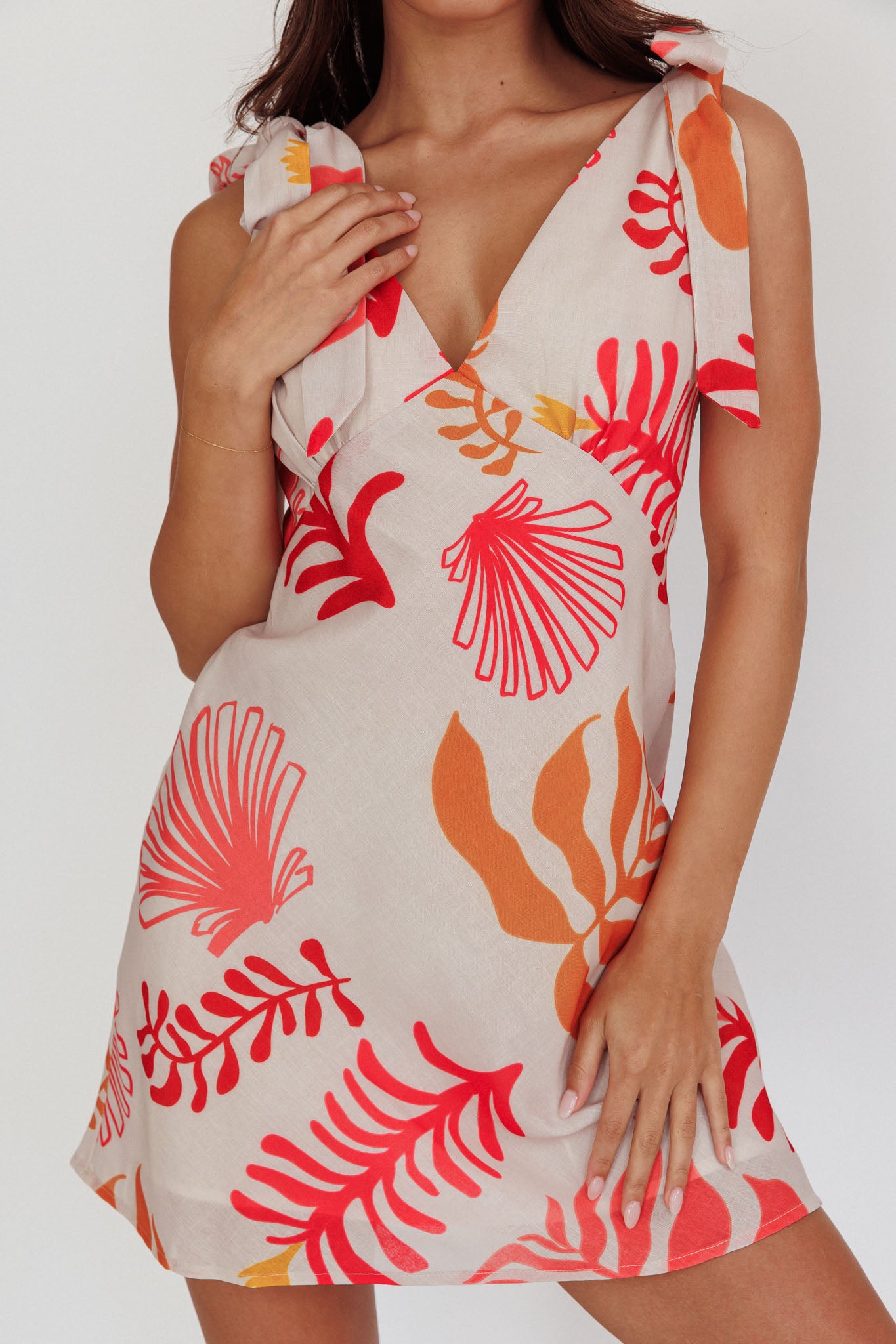 Mykonos Morning Tied Shoulder Mini Dress Seashell Pink-Maymioy