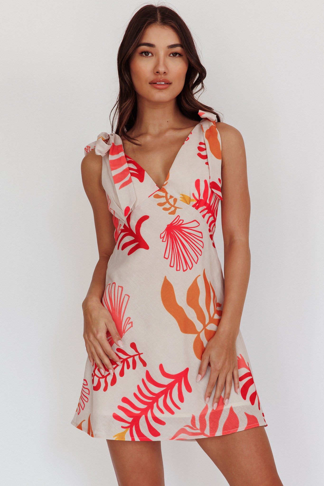 Mykonos Morning Tied Shoulder Mini Dress Seashell Pink-Maymioy
