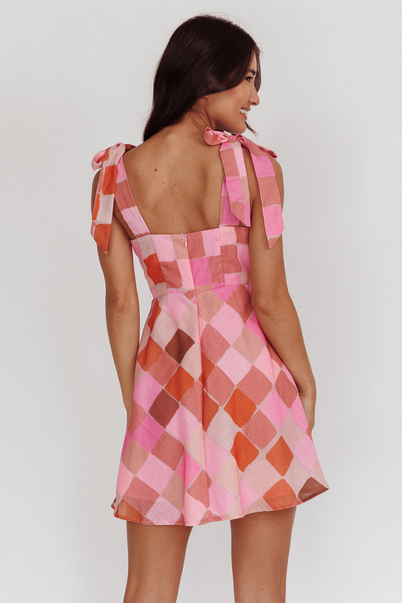 Mykonos Morning Tied Straps Diamond Mini Dress Pink-Maymioy