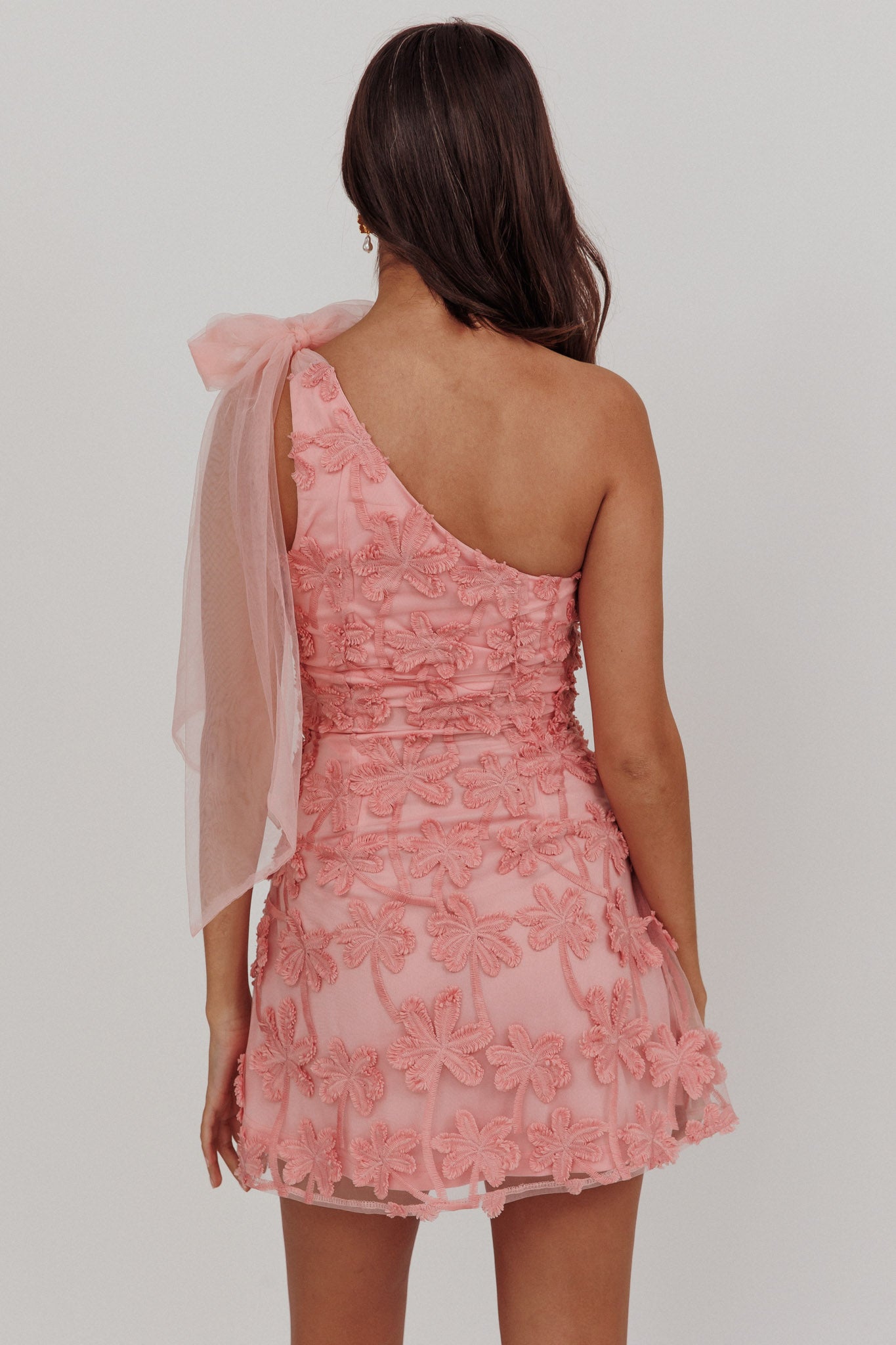 Mykonos Morning Tied One-Shoulder Mini Dress Embellished Pink-Maymioy
