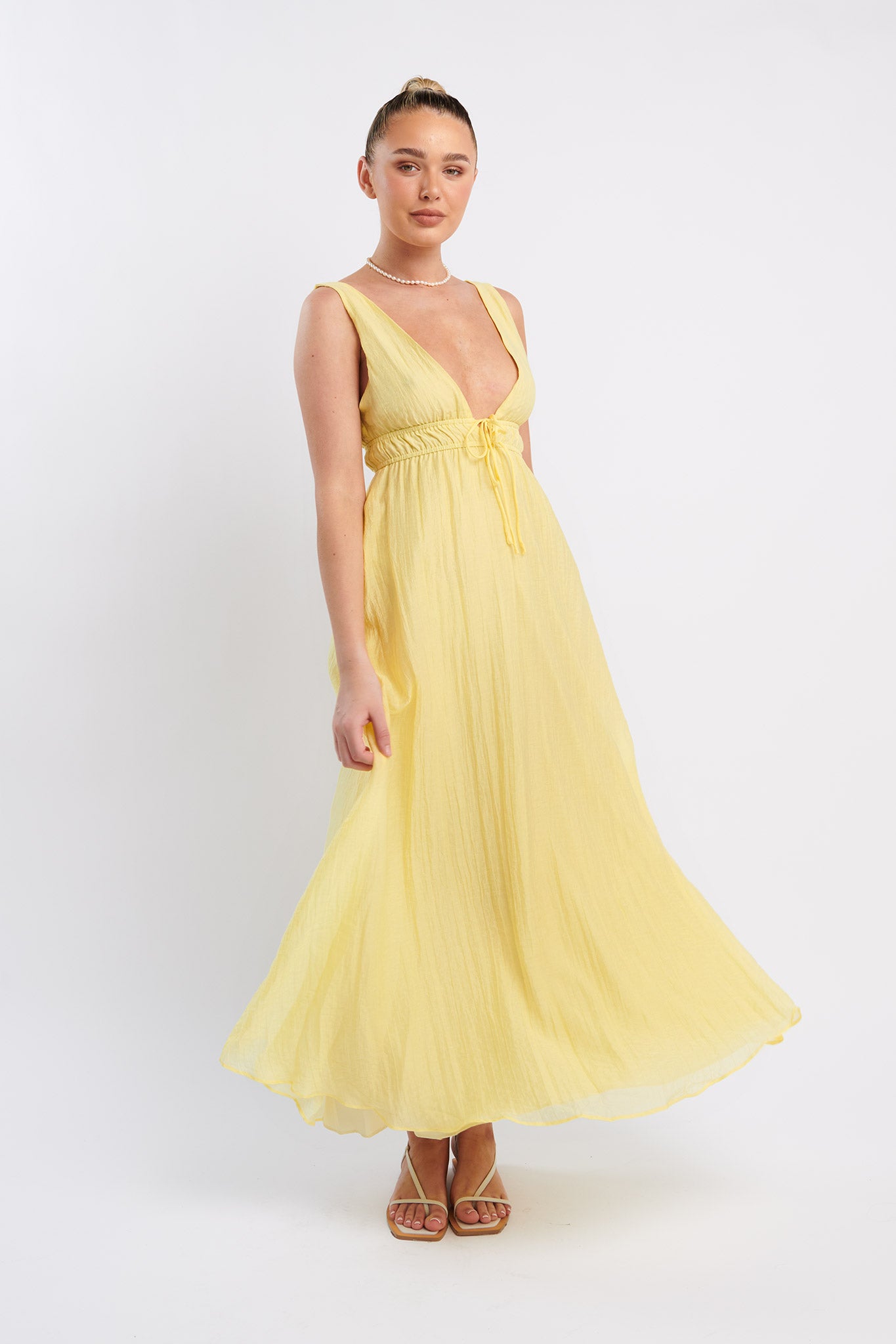 Kylin V-Neck Tied Bust Maxi Dress Lemon-Maymioy