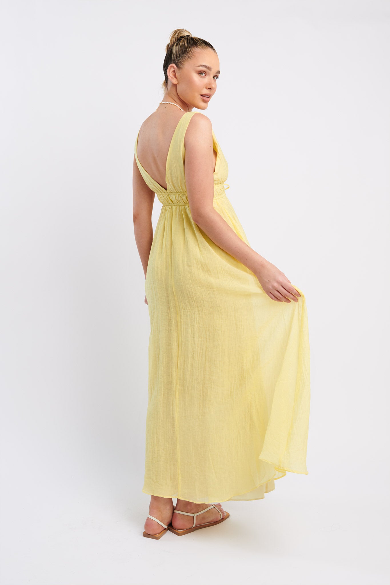 Kylin V-Neck Tied Bust Maxi Dress Lemon-Maymioy