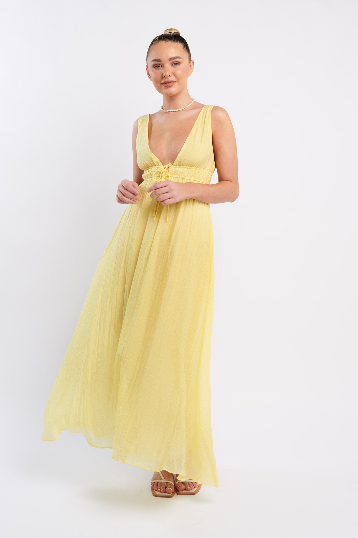Kylin V-Neck Tied Bust Maxi Dress Lemon-Maymioy