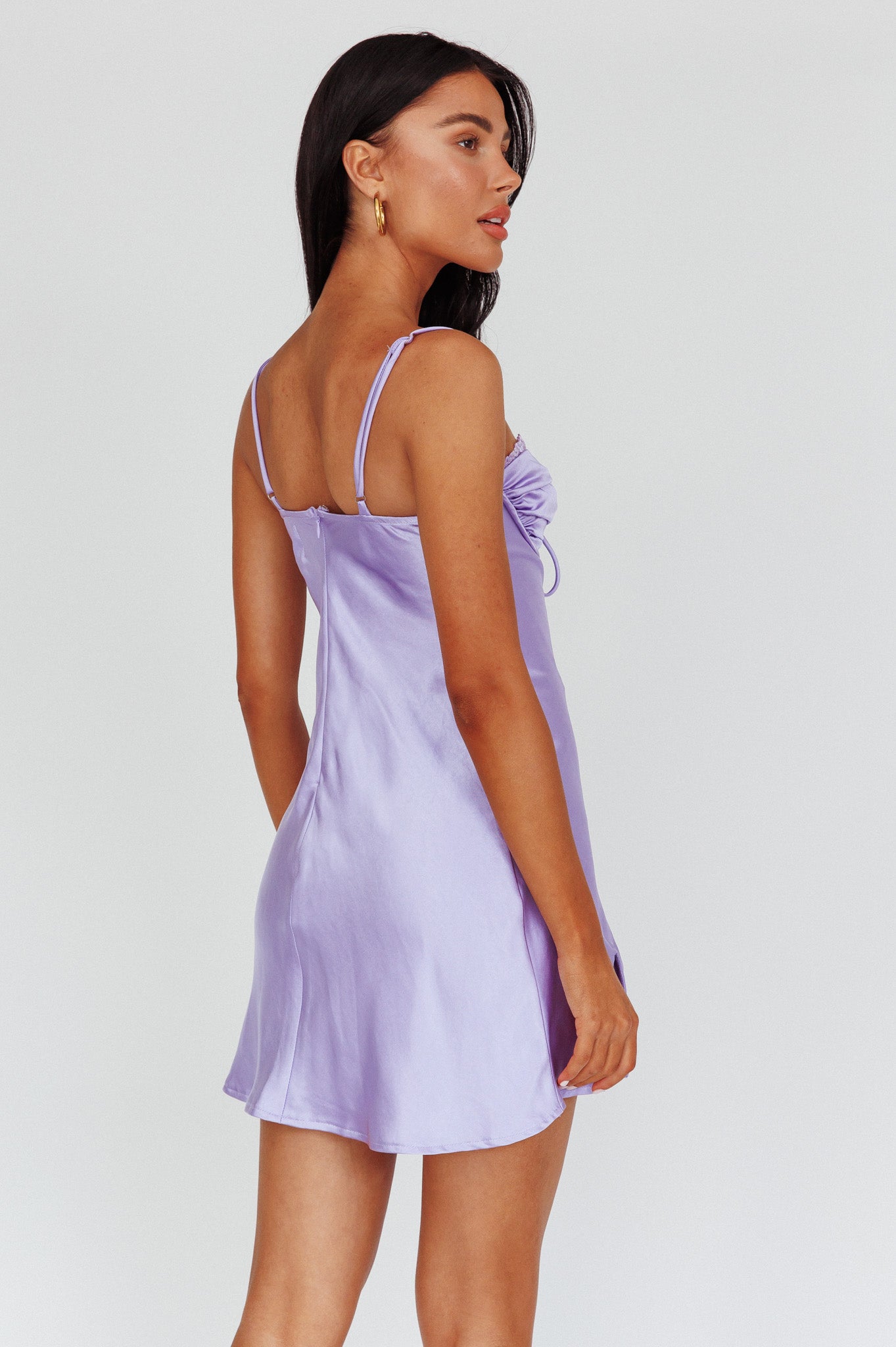 Fortune Lace Trim Bust Tie Mini Dress Lilac-Maymioy