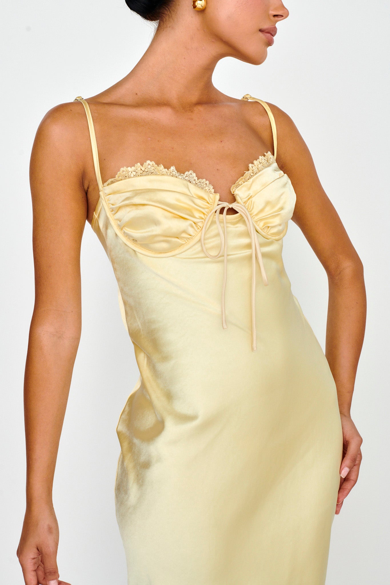 Fortune Lace Trim Bust Tie Midi Dress Butter-Maymioy