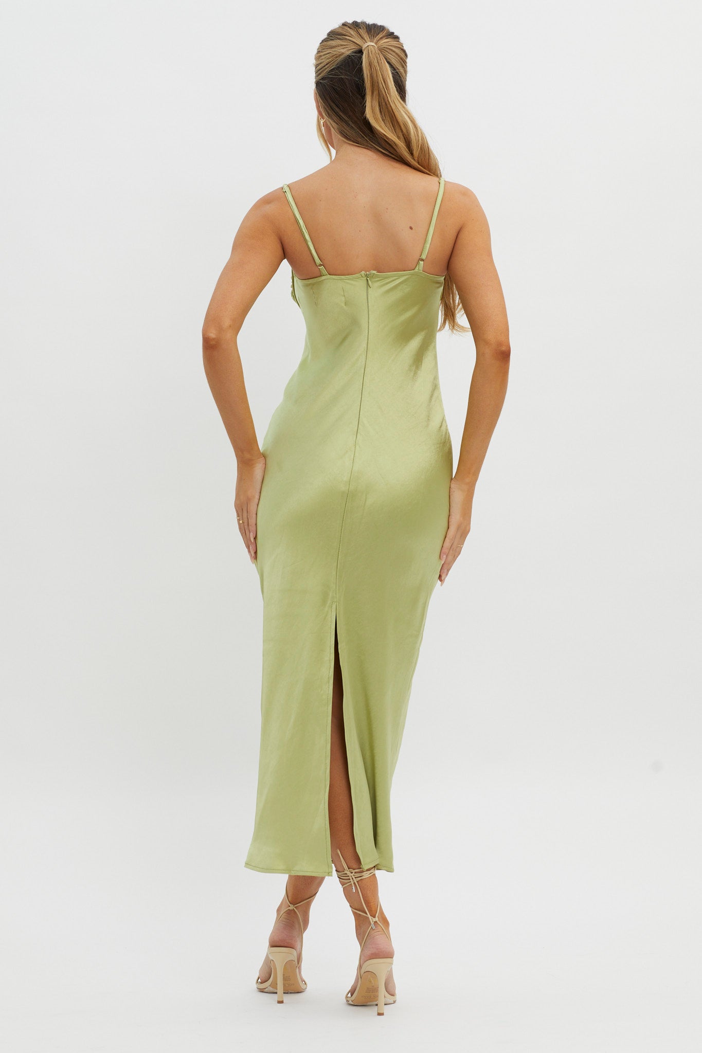 Fortune Lace Trim Bust Tie Midi Dress Lime-Maymioy