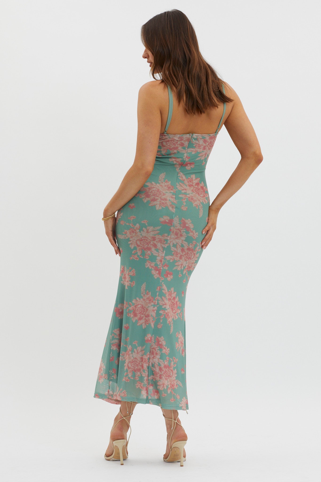 Fortune Lace Trim Mesh Midi Dress Green-Maymioy