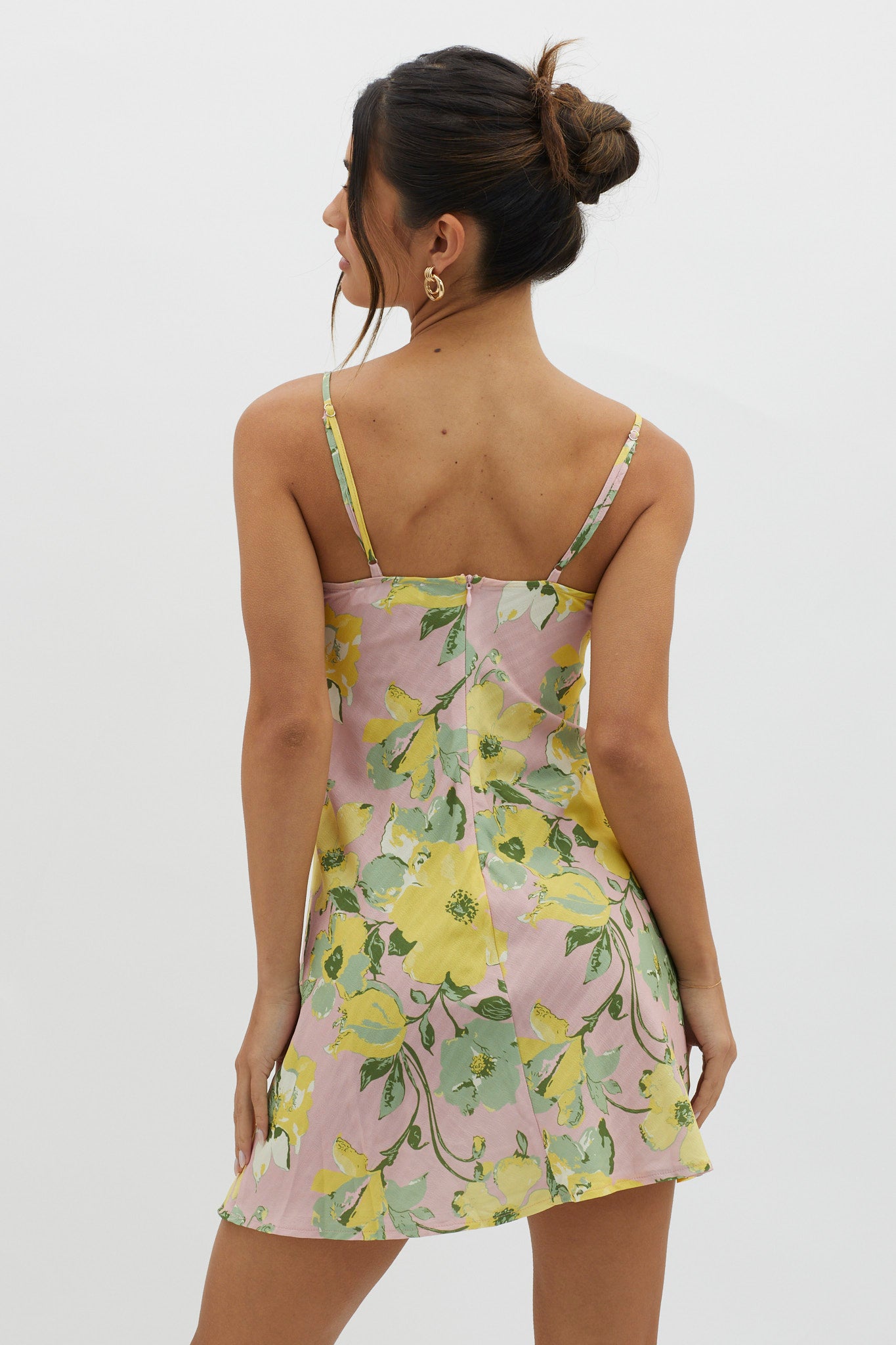 Fortune Lace Trim Bust Tie Mini Dress Floral Pink-Maymioy