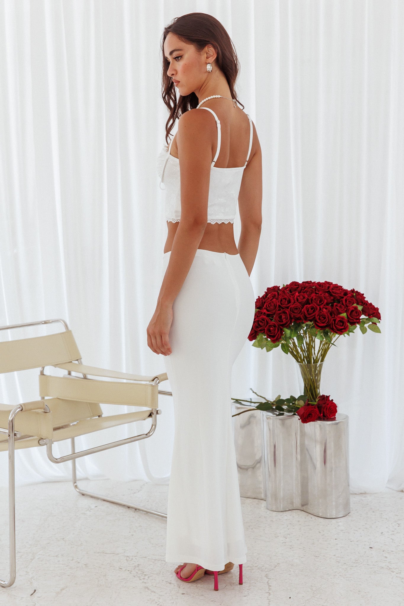 Fortune Stretch Maxi Skirt Off White-Maymioy