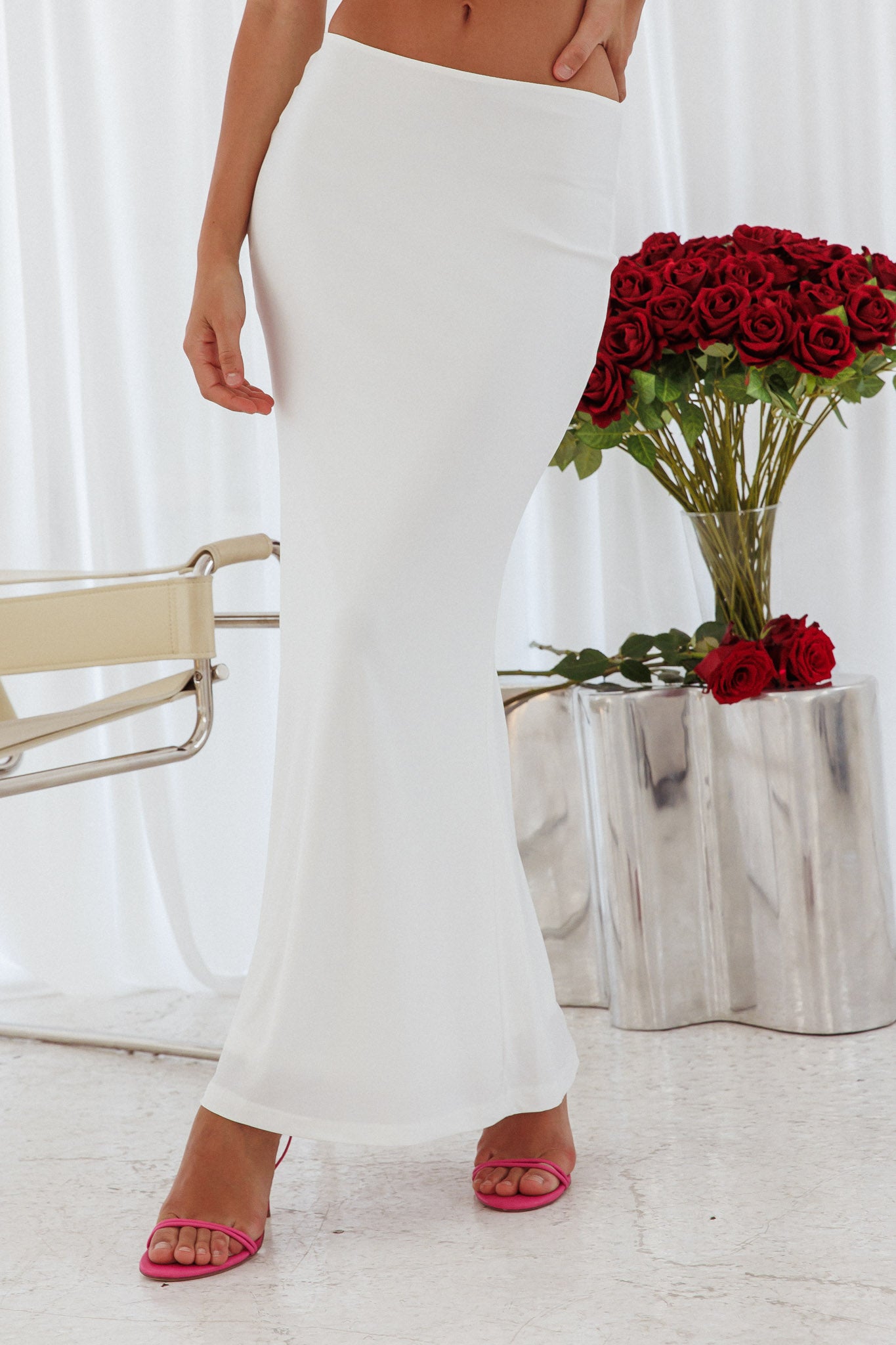 Fortune Stretch Maxi Skirt Off White-Maymioy