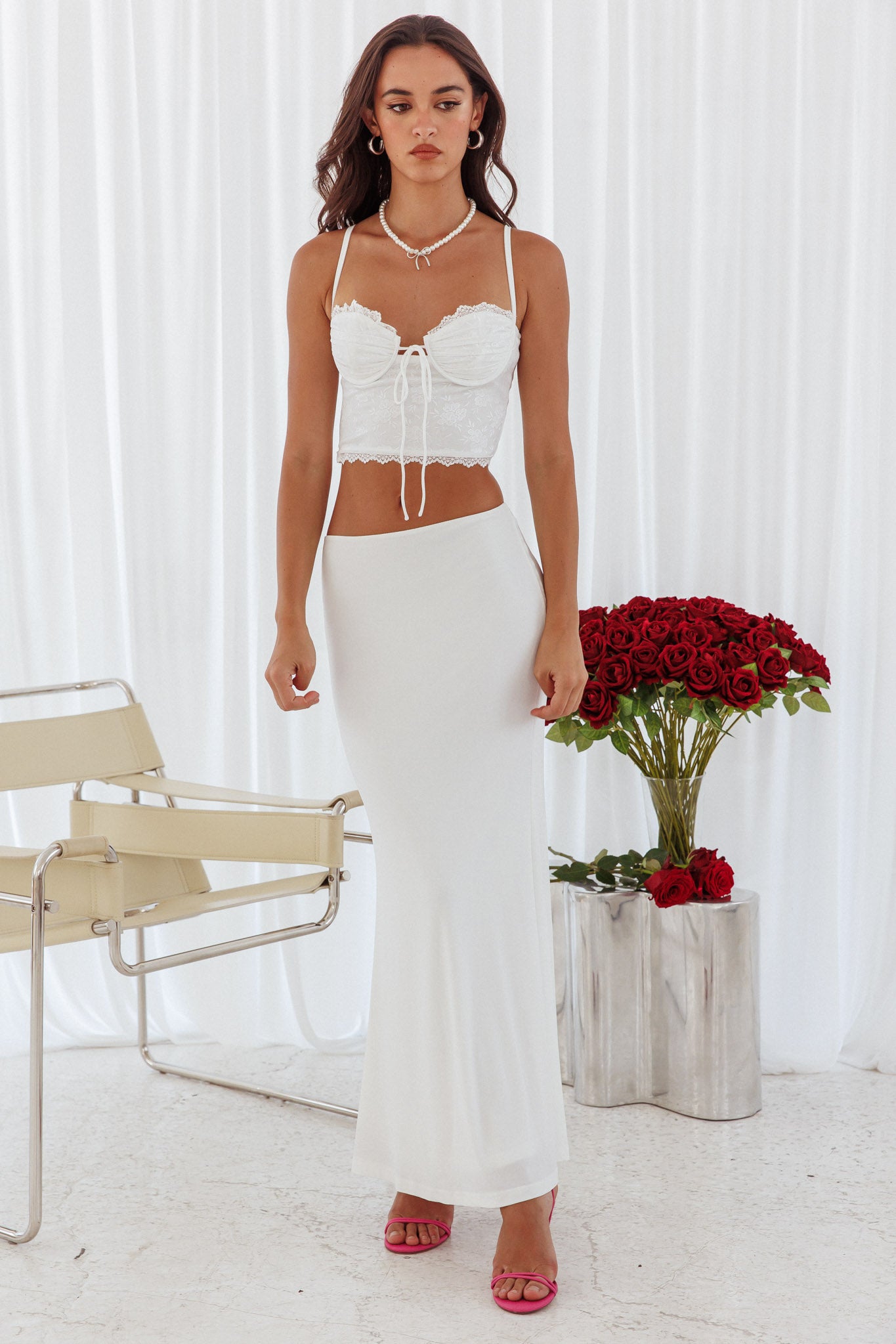 Fortune Stretch Maxi Skirt Off White-Maymioy