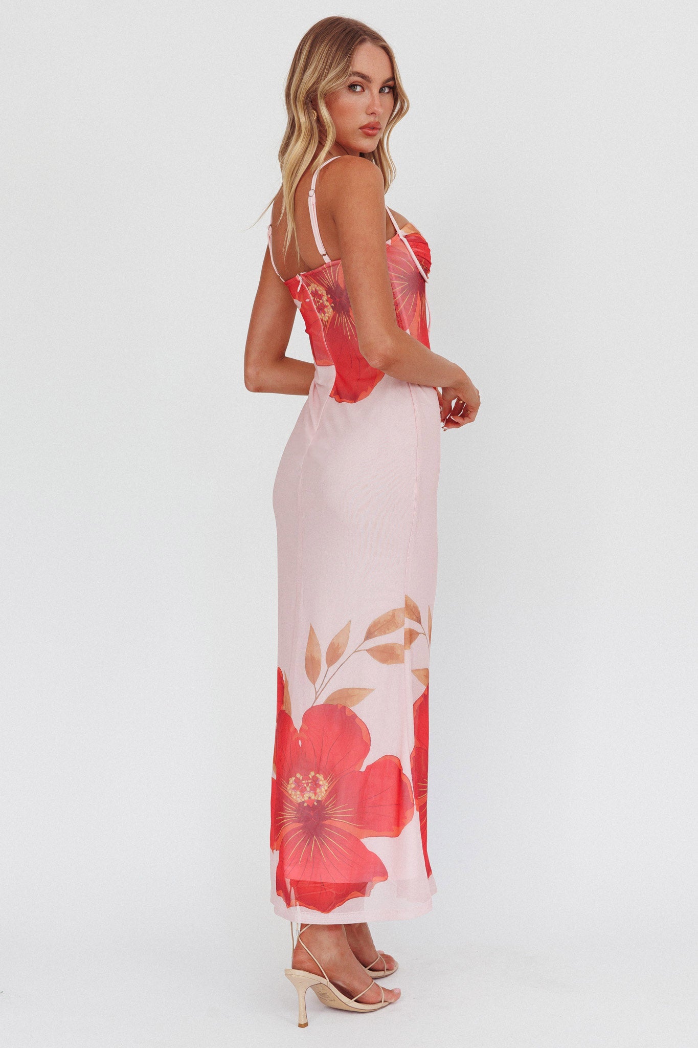 Fortune Bust Tie Maxi Dress Hibiscus Pink-Maymioy