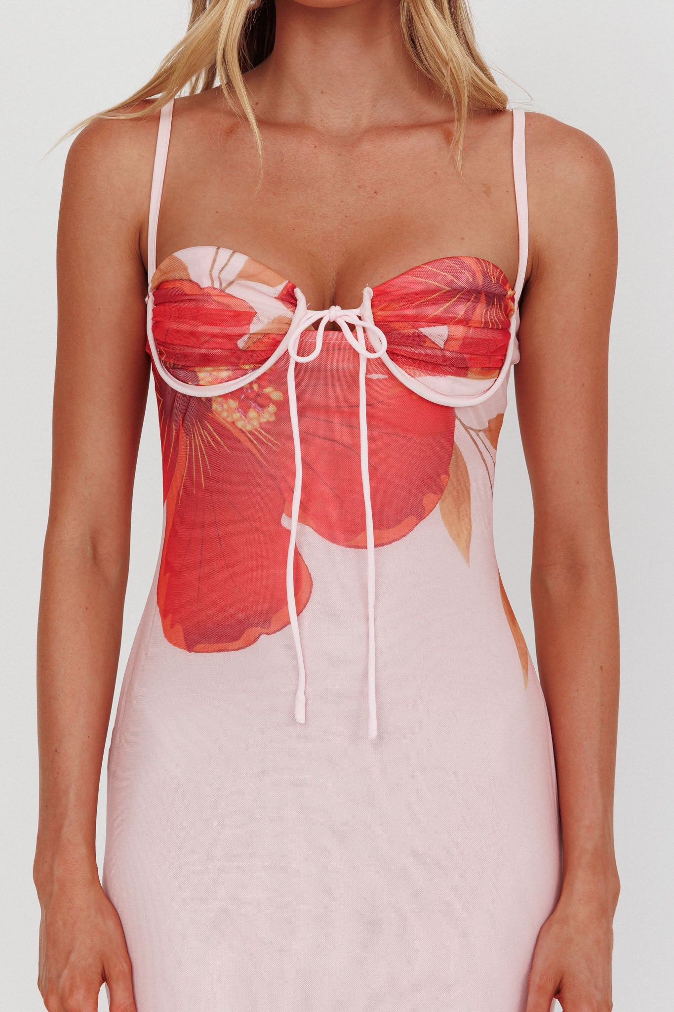 Fortune Bust Tie Maxi Dress Hibiscus Pink-Maymioy