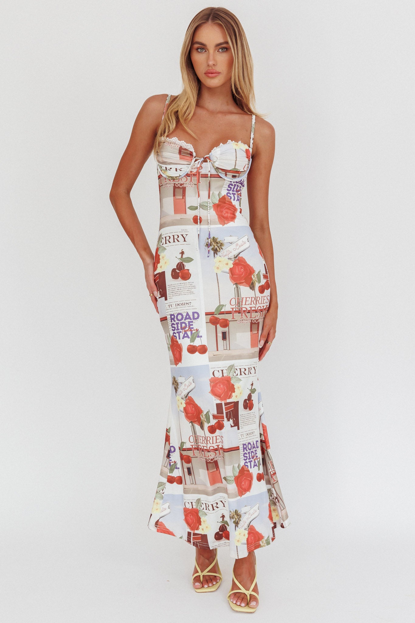 Fortune Bust Tie Maxi Dress Print Cherry-Maymioy