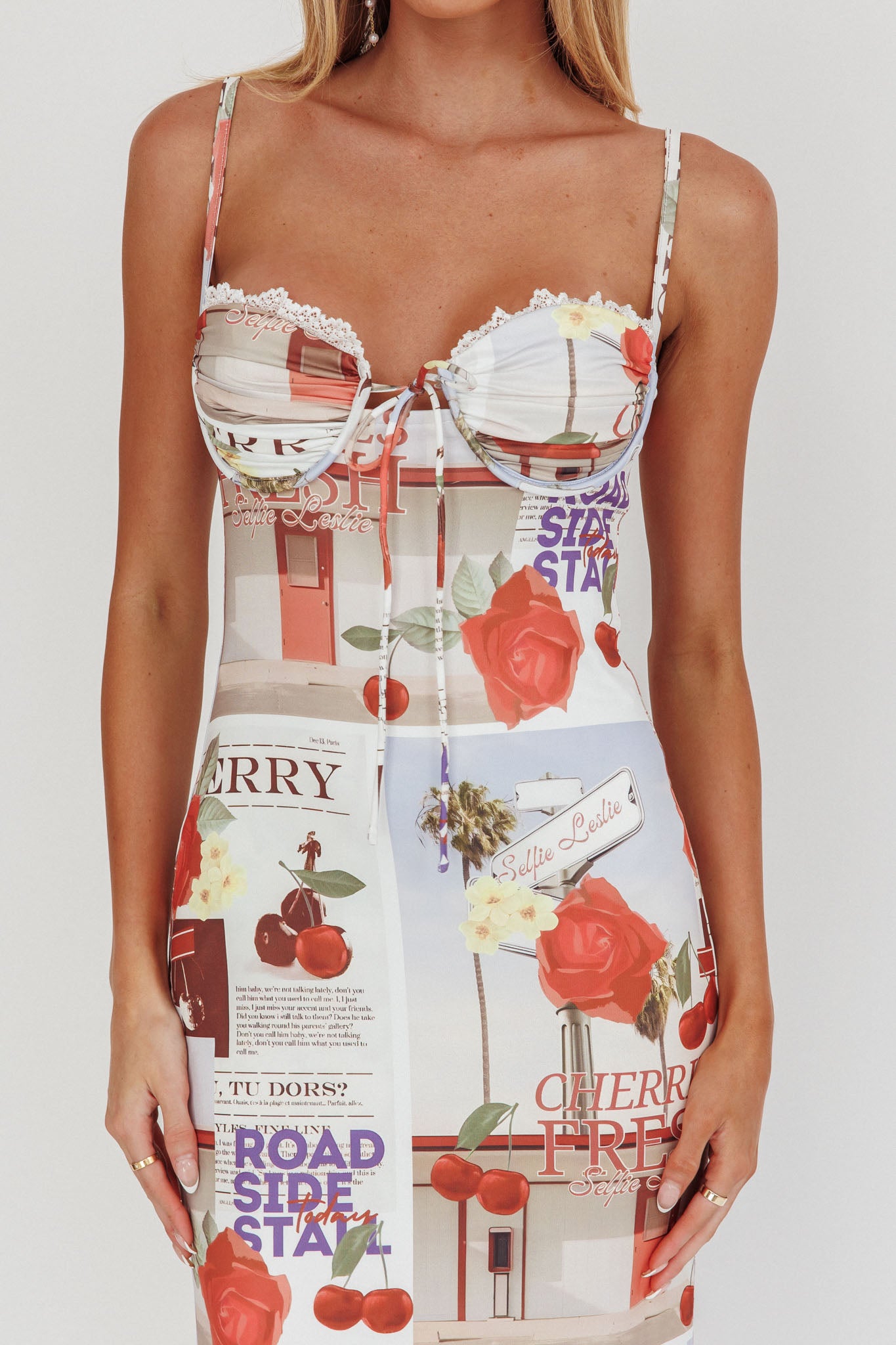 Fortune Bust Tie Maxi Dress Print Cherry-Maymioy