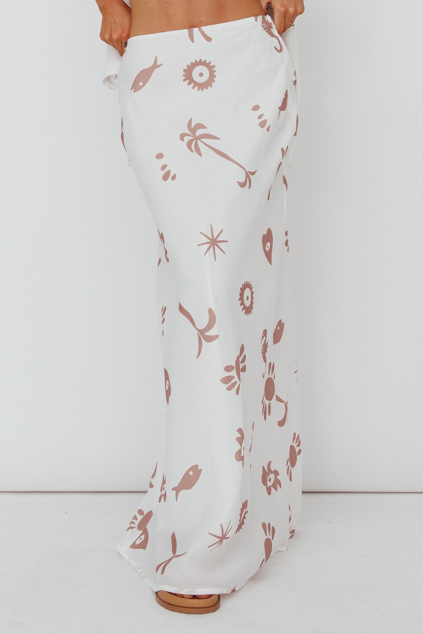 Light Aura Maxi Skirt Print White Tan-Maymioy