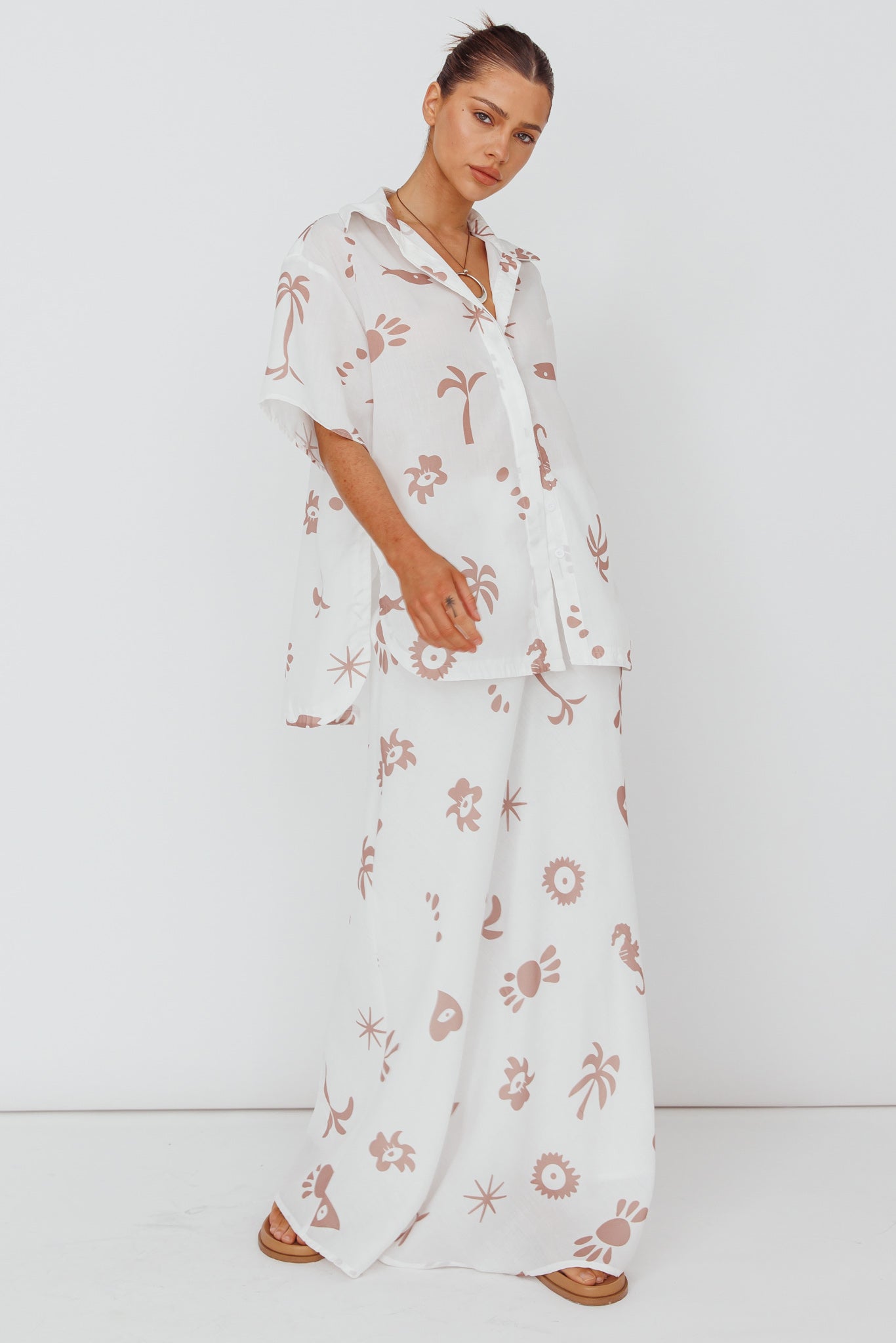 Light Aura Maxi Skirt Print White Tan-Maymioy