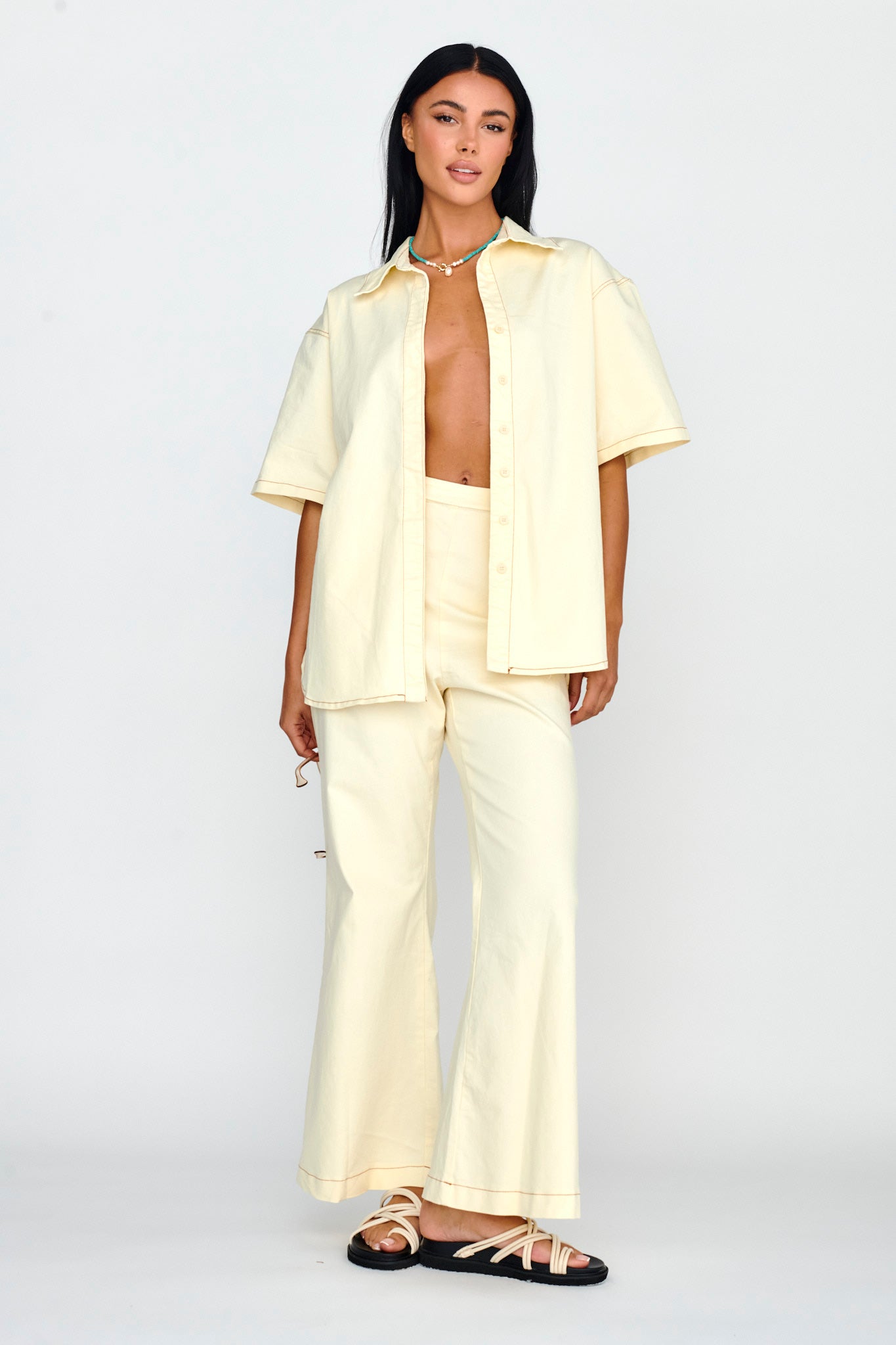 Light Aura Button Up Shirt Buttermilk-Maymioy