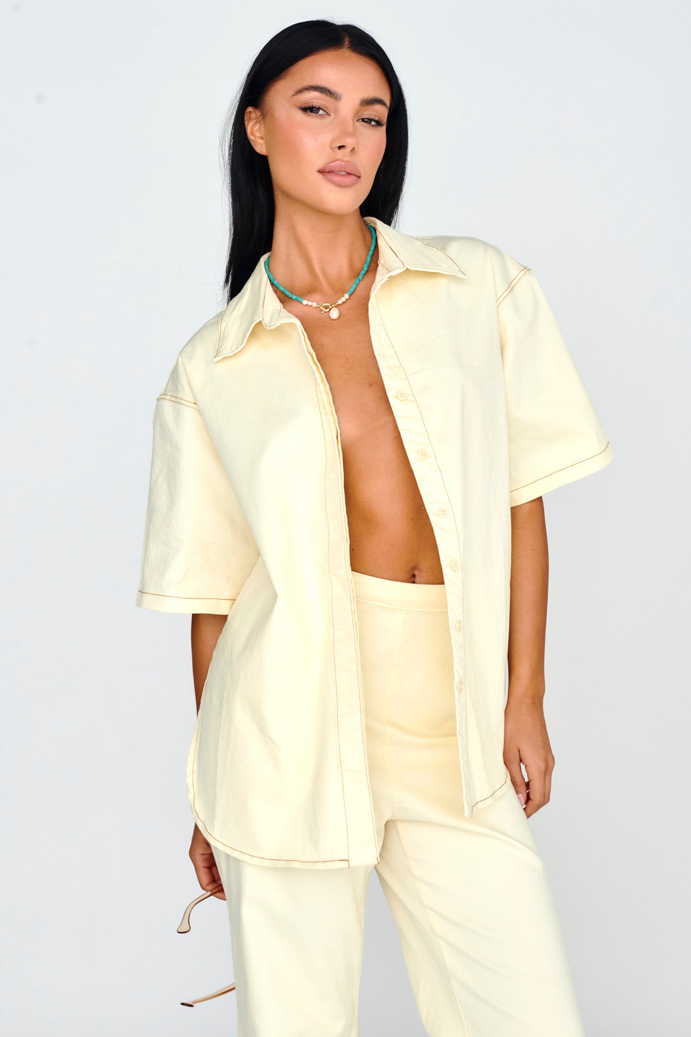 Light Aura Button Up Shirt Buttermilk-Maymioy