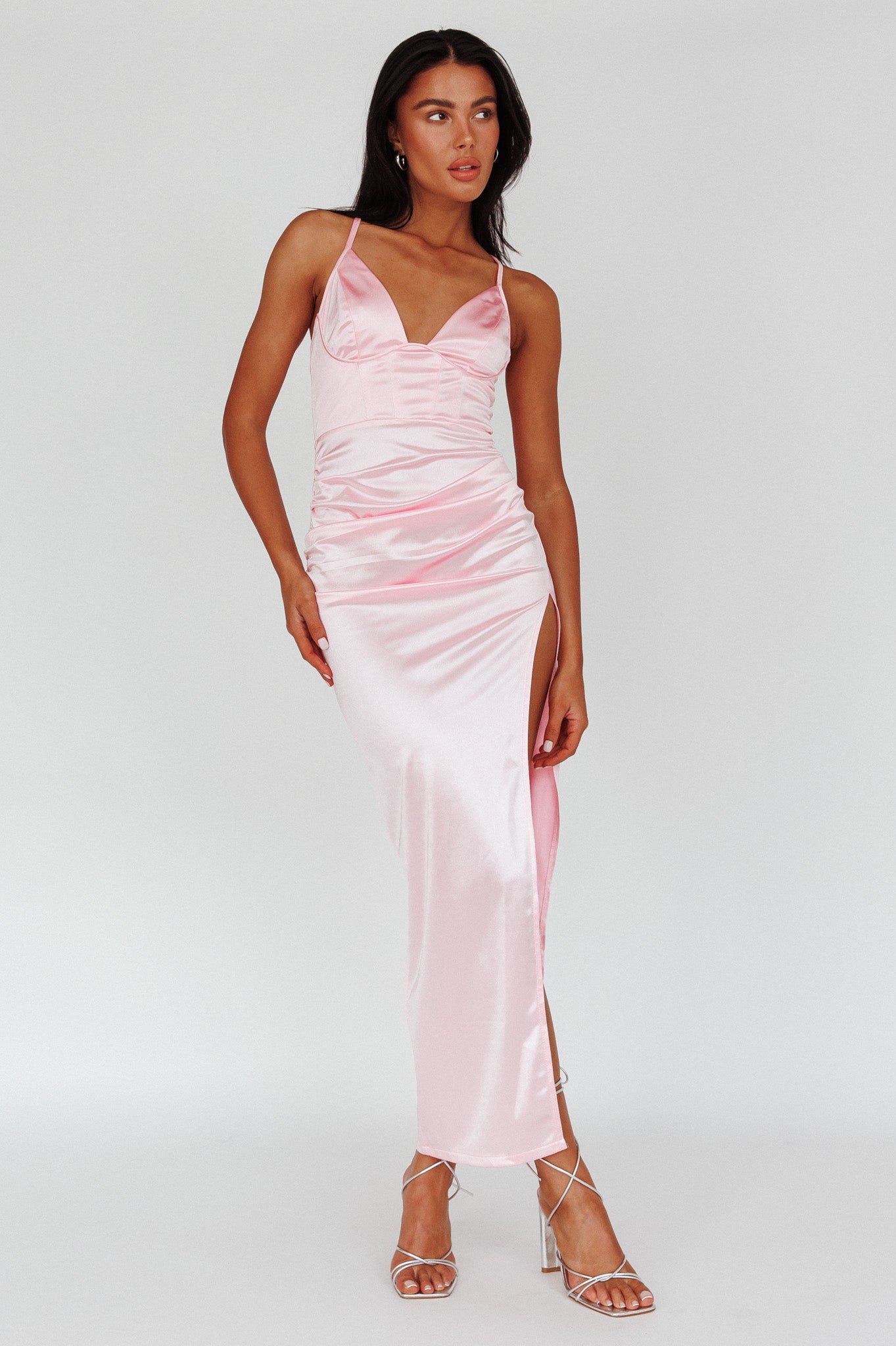 Cierra Thigh Split Maxi Dress Baby Pink-Maymioy