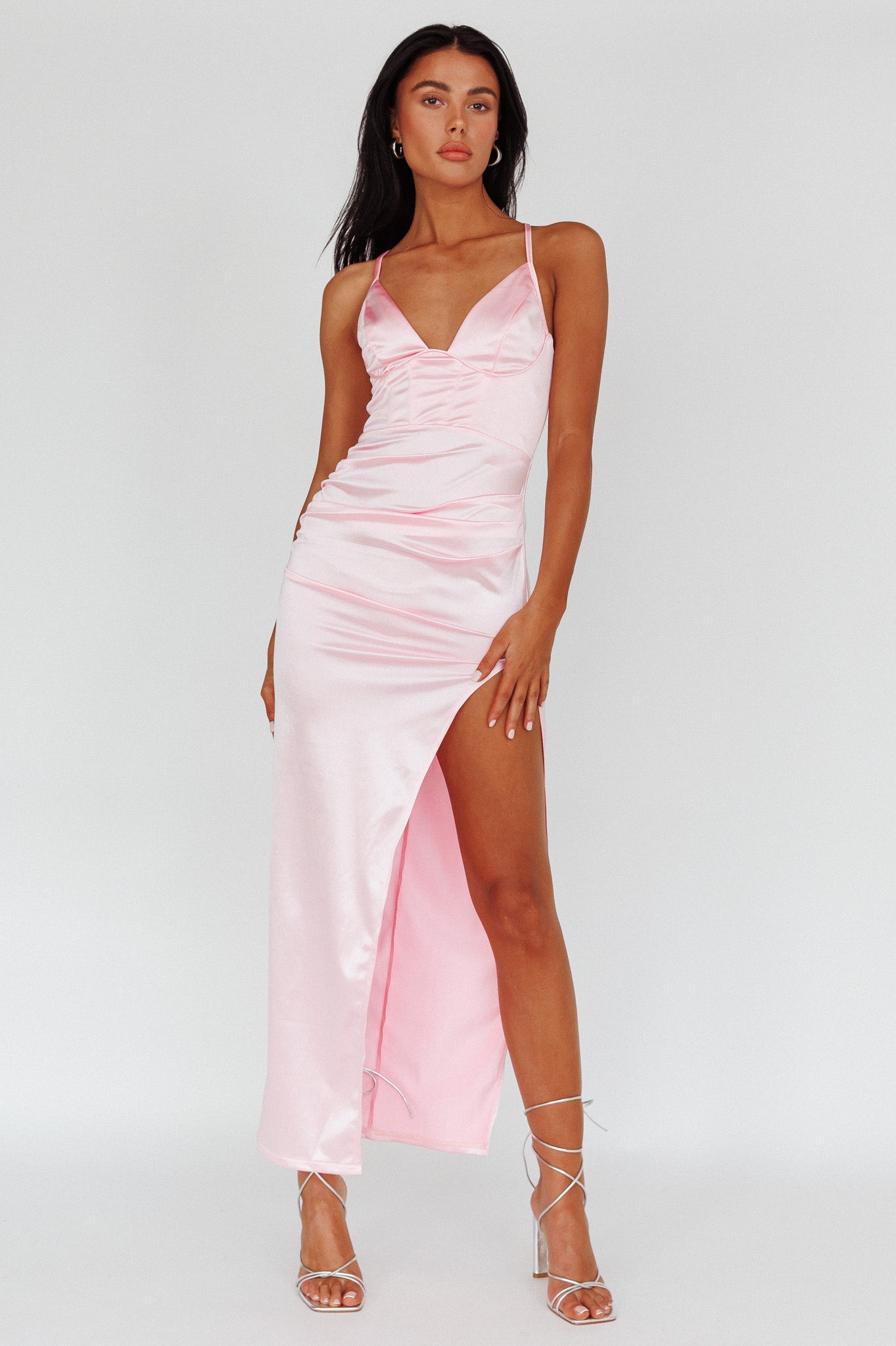 Cierra Thigh Split Maxi Dress Baby Pink-Maymioy
